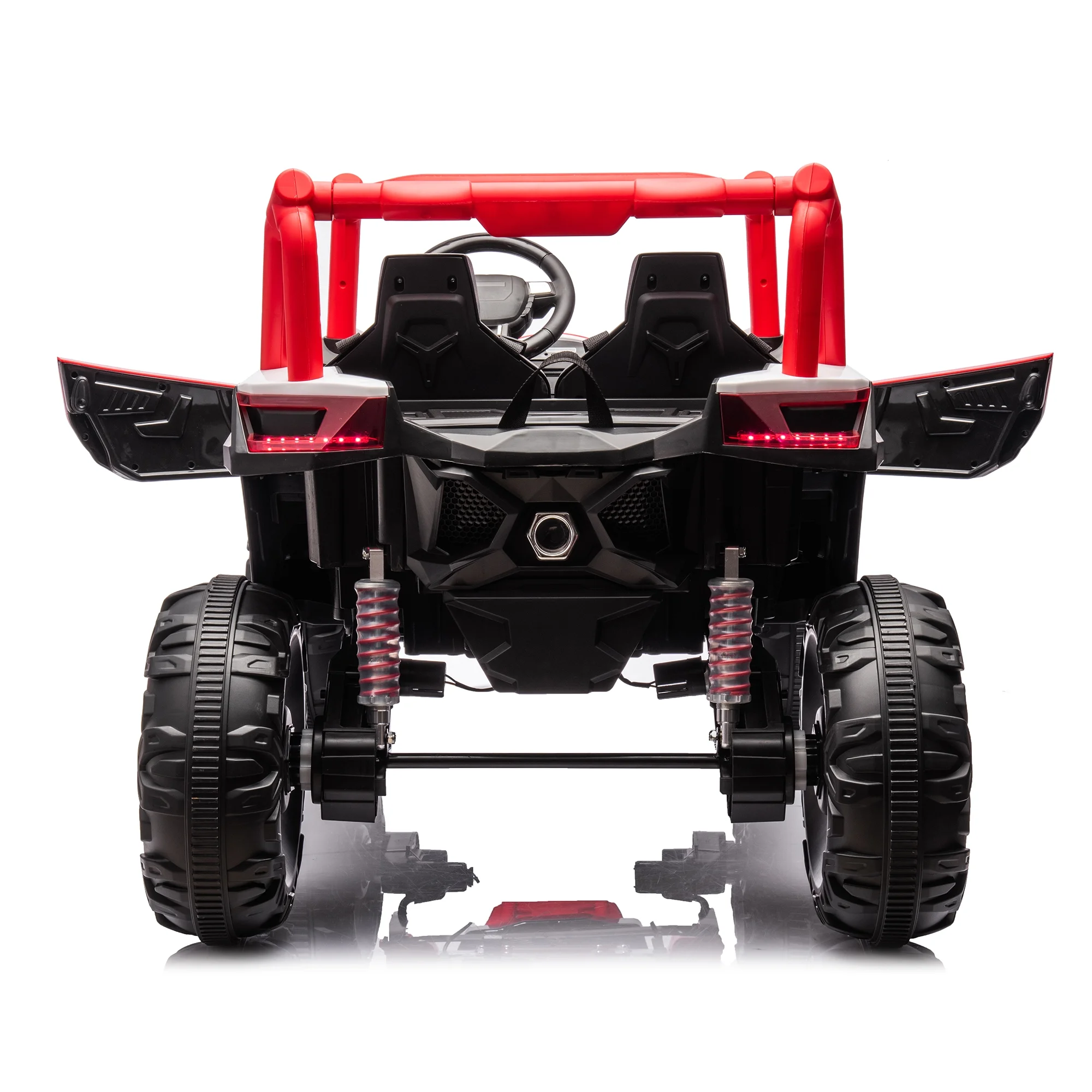 24V 2 Seater XXL UTV Ride On Car for Kids, 4WD/2WD Switchable Kids Electric Vehicle with 2 Safety Belts, Music, Remote Control, 24V Ride On Car with High Low Speed for Boys Girls (Red) - Womvr