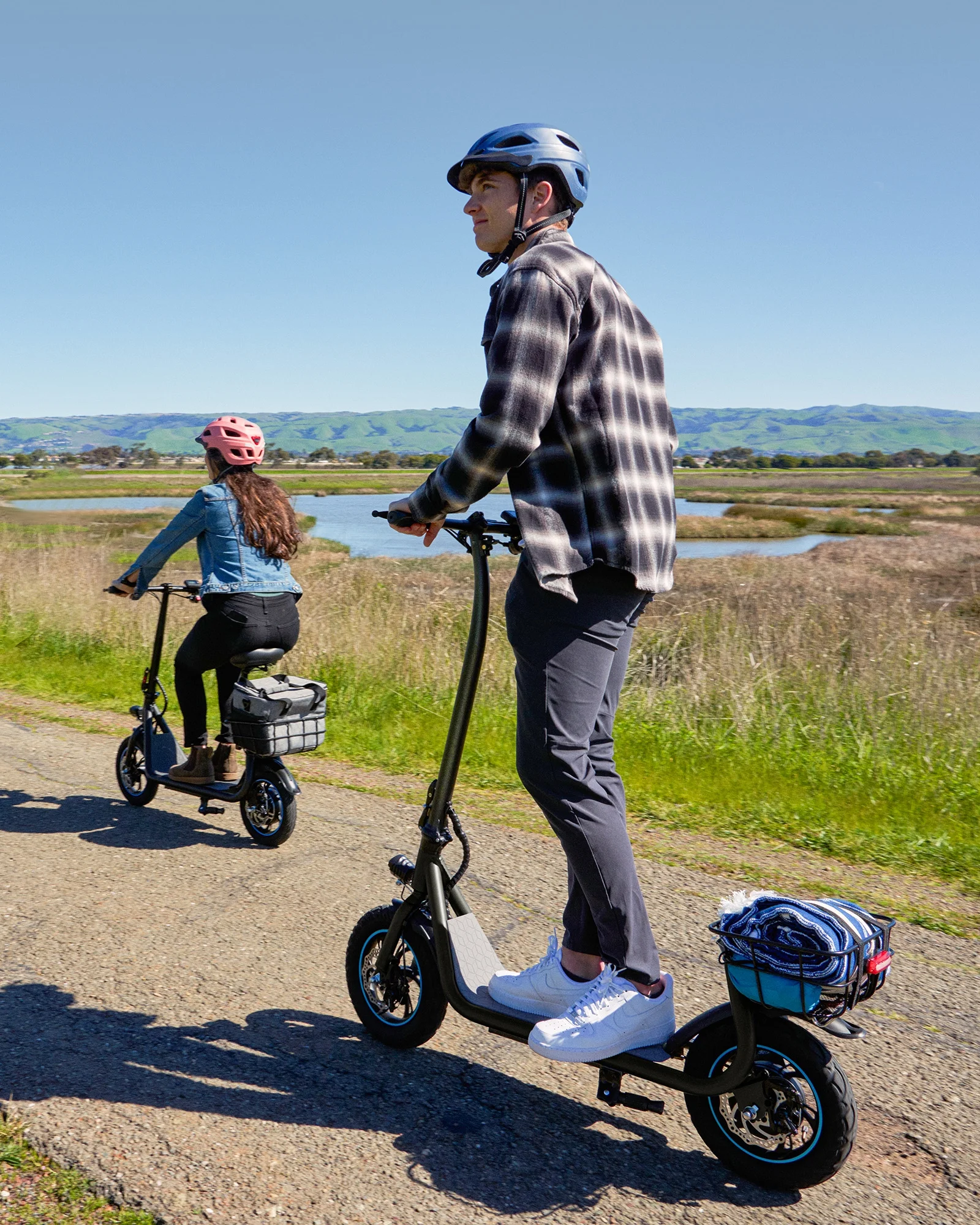 Kistp 550W Electric Scooter for Adults, 12 inch Commuter Electric Scooter with Basket and Wide Deck - up to 20 Miles 18.6MPH-Blue - Womvr