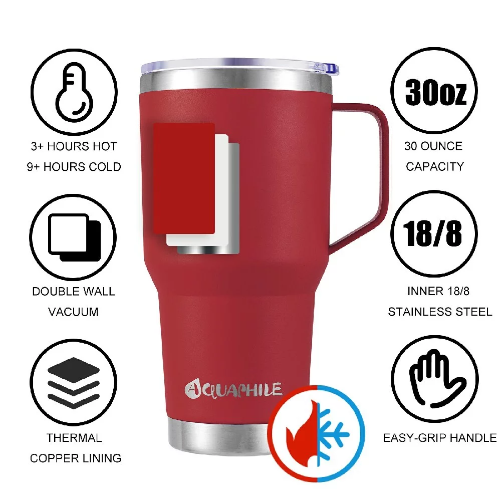 AQUAPHILE 30oz Stainless Steel Insulated Coffee Mug with Handle, Double Walled Vacuum Travel Cup with Lid & Straw, Reusable Thermal Coffee Cup, Portable Coffee Tumbler,Light Blue - Womvr