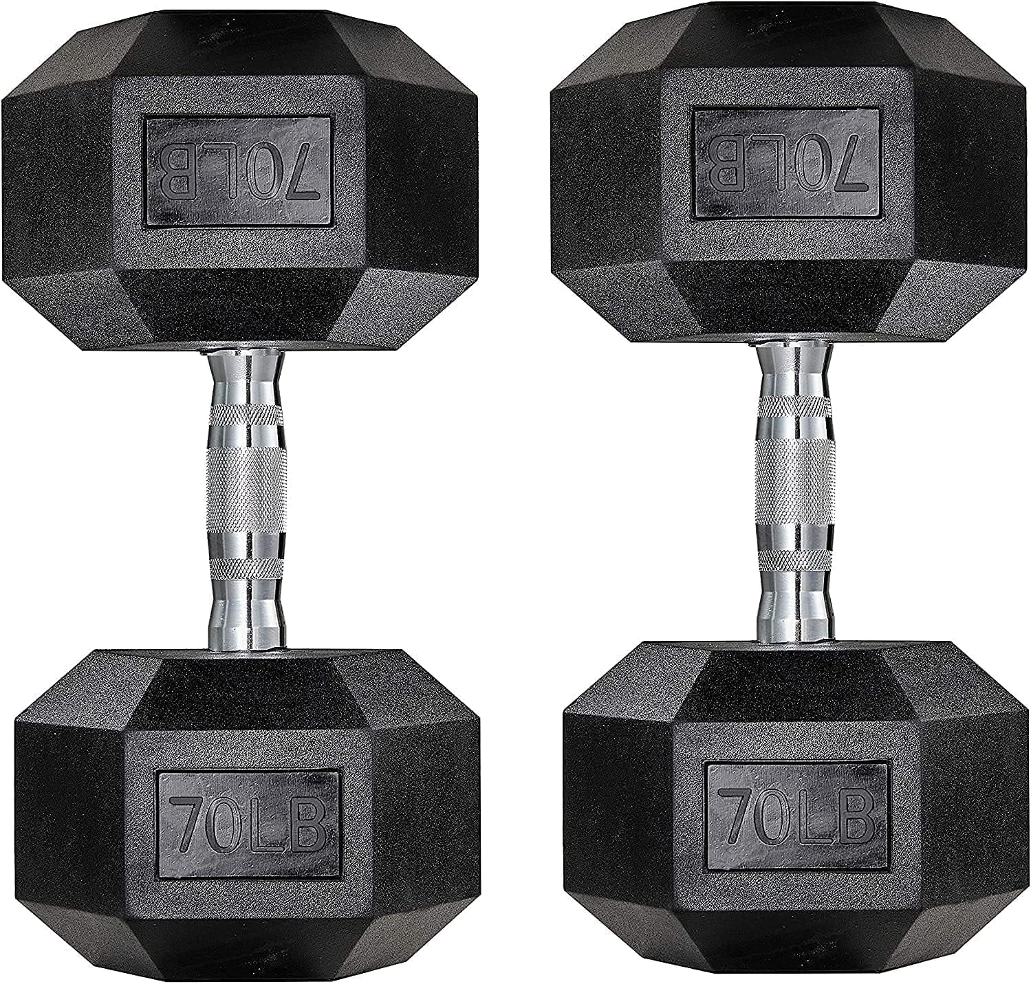 Pirecart Dumbbells Rubber Coated Cast Iron Hex Black Dumbbell Workout Dumbbell Set, 60lbs Pair - Womvr
