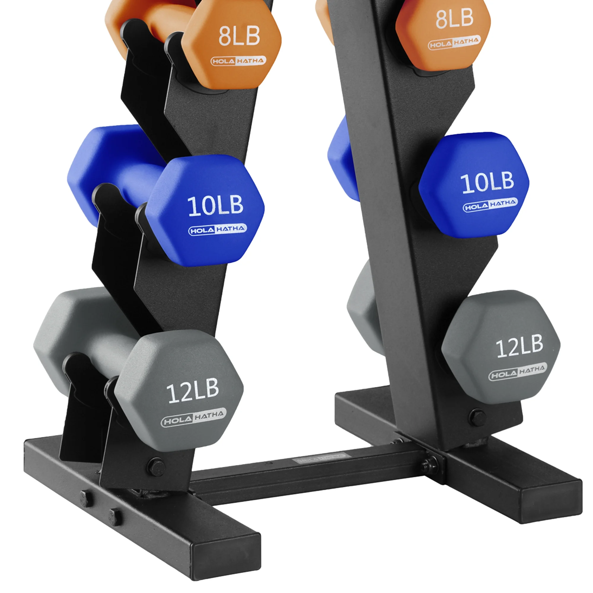 HolaHatha 3, 5, 8, 10, & 12 lb Neoprene Hexagon Dumbbell Weight Set w/Stand - Womvr