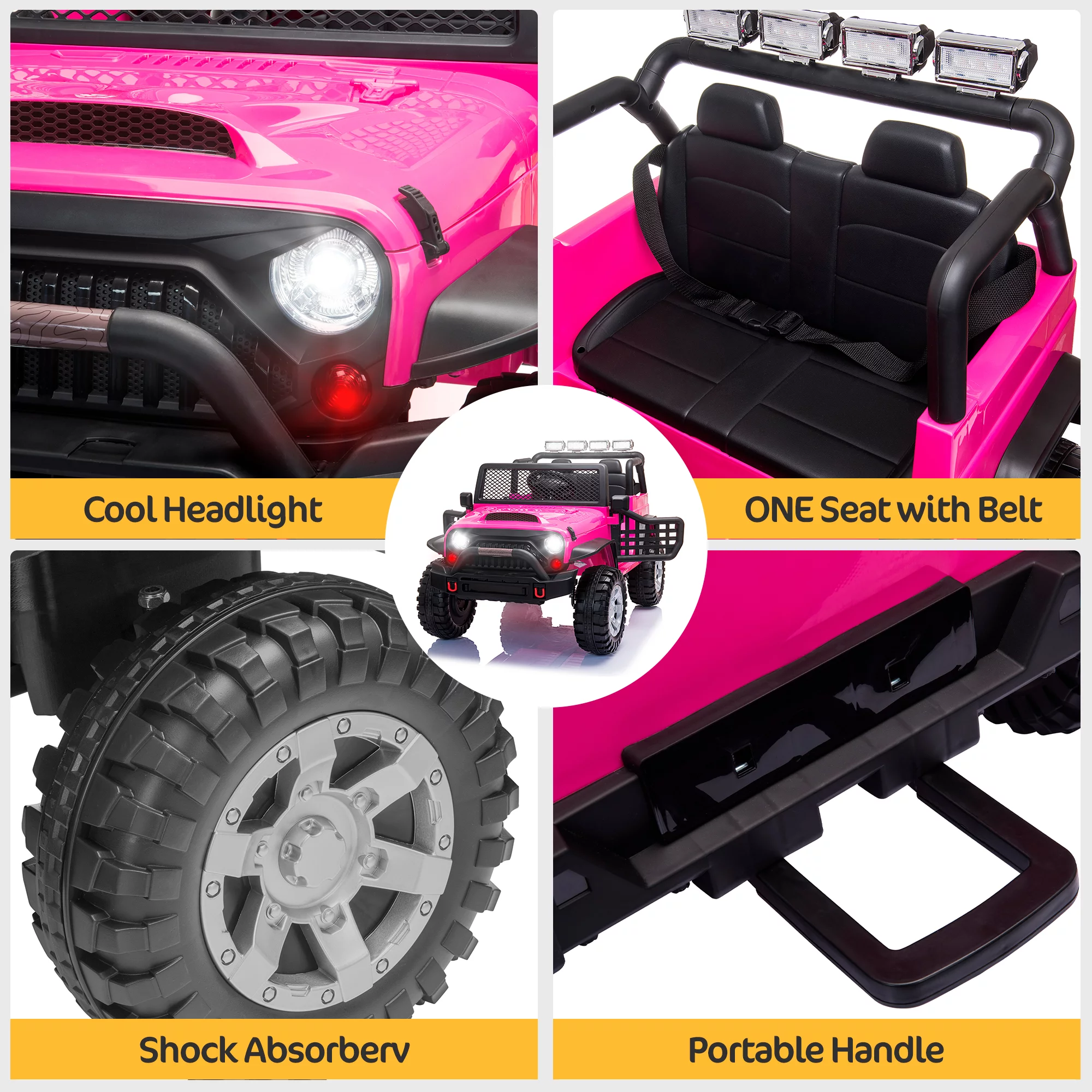 2 Seater Kids Ride on Truck with Remote Control, Music, 12V Children Electric Jeep Car - Womvr