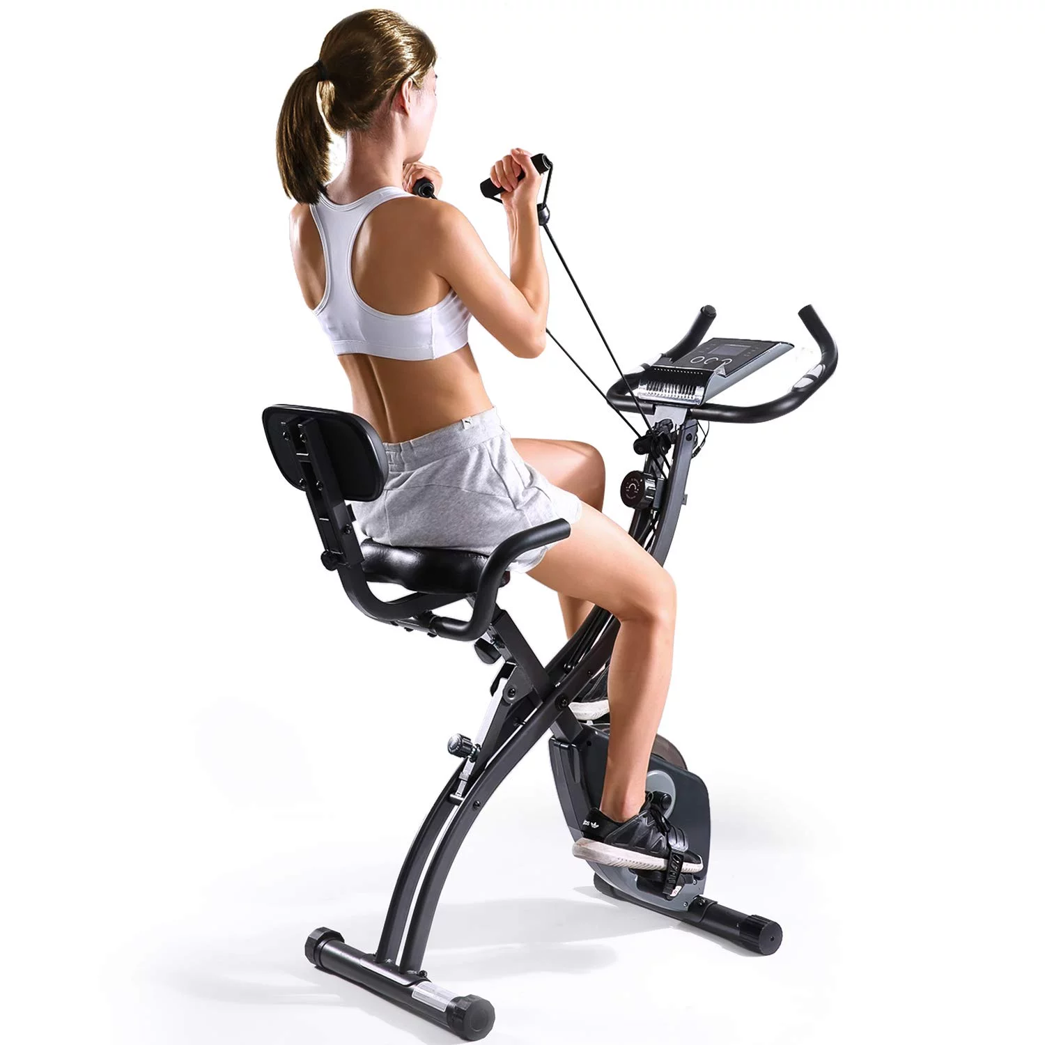 MaxKare 3-in-1 Exercise Bike Quiet Folding Magnetic Stationary Exercise Bikes with Arm Resistance Bands Home Workout Use - Womvr