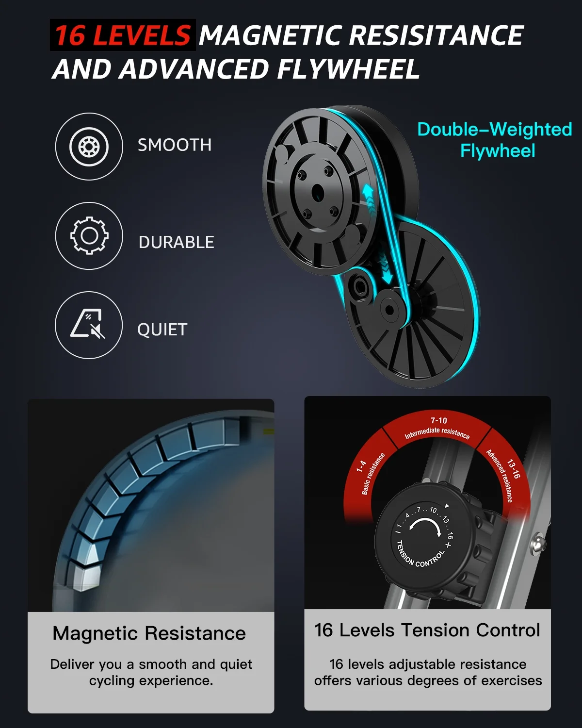 KURONO Stationary Exercise Bike for Home Workout, Folding Indoor Cycling Bike for Seniors | 330LB Capacity, 16-Level Magnetic Resistance, Seat Backrest Adjustments - Womvr