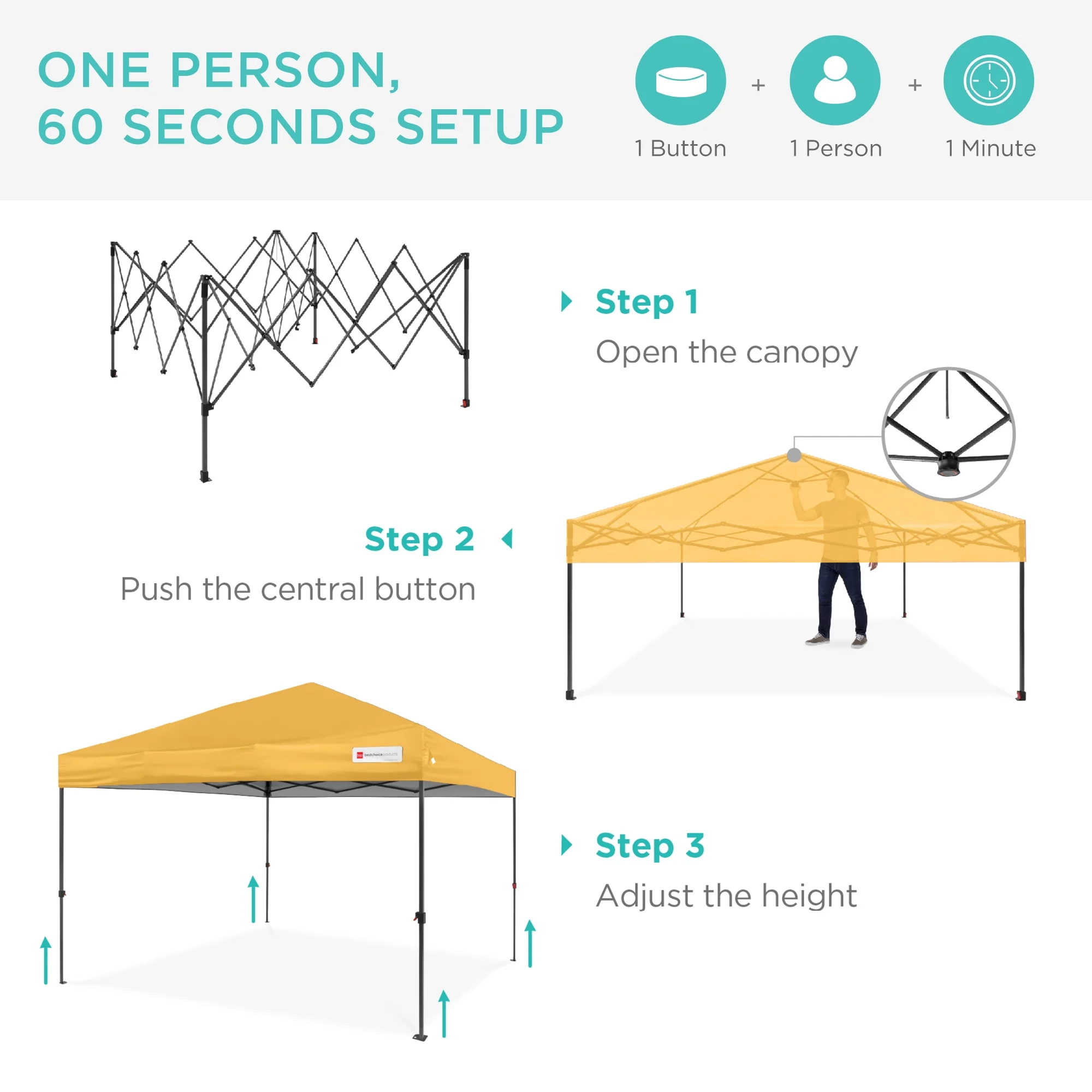 Best Choice Products 10x10ft Easy Setup Pop Up Canopy w/ 1-Button Setup, Wheeled Case, 4 Weight Bags - Cerulean - Womvr