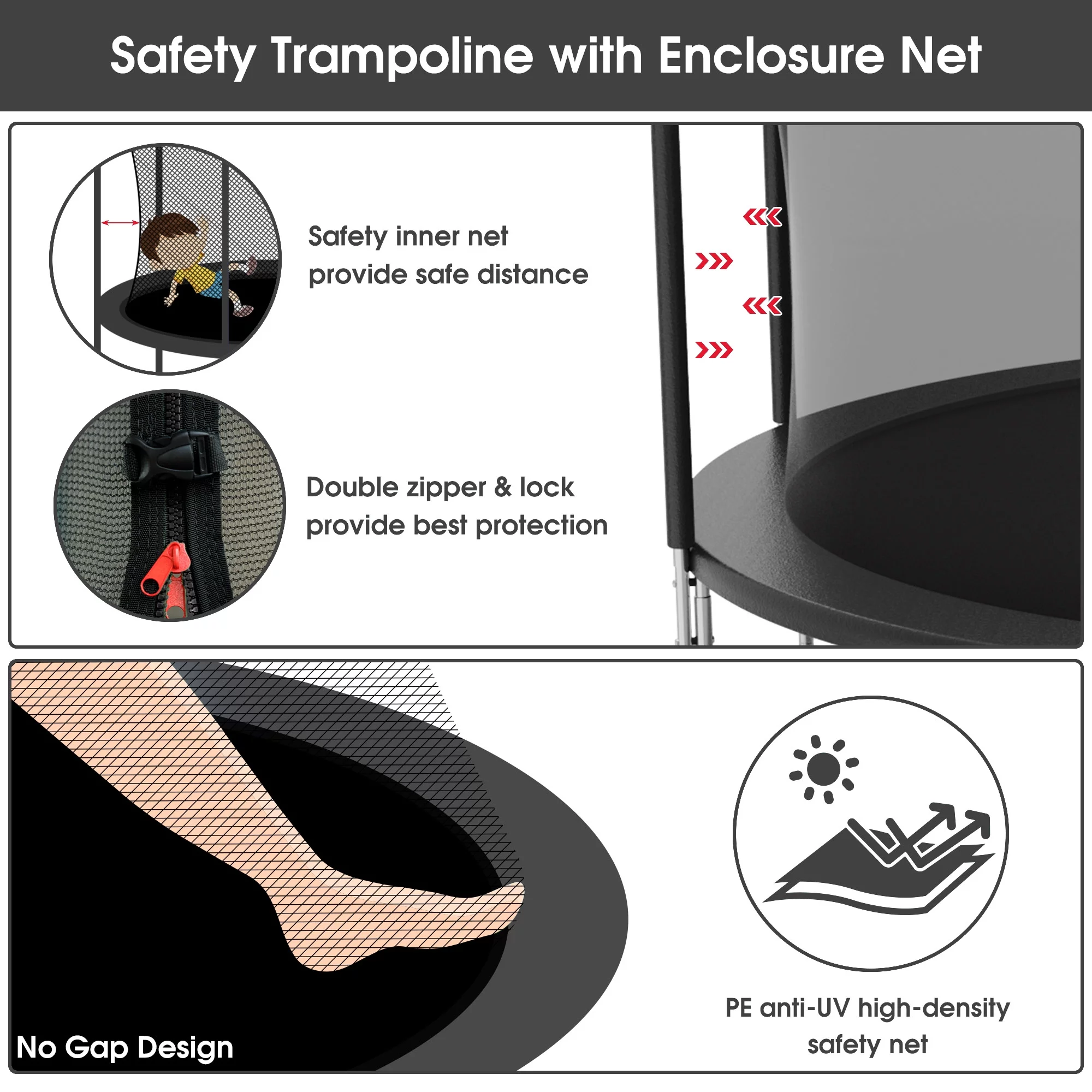 Kumix Trampoline with Enclosure, 1200LBS 12 14 15 16FT Trampoline for Kids Adults, Trampoline with Basketball Hoop, Lights, Sprinkler and Socks, Outdoor Heavy Duty Trampoline - Womvr