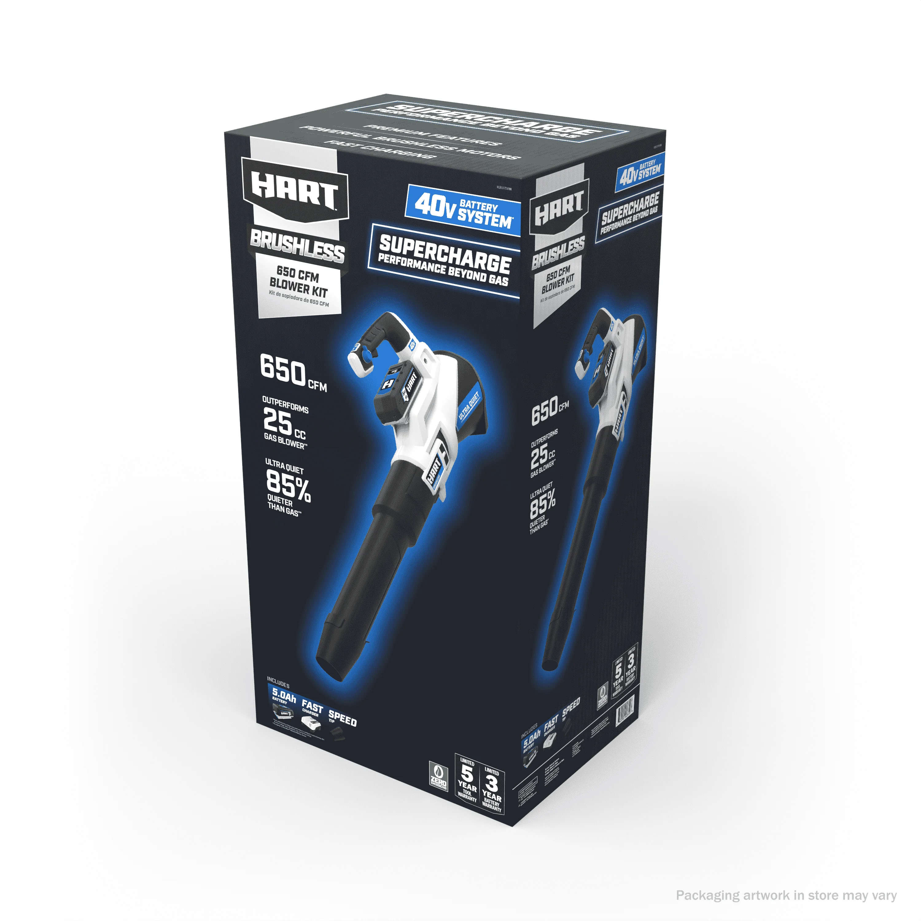 HART 40-Volt Cordless SUPERCHARGE Brushless 650 CFM Blower (1) 5.0 Ah Lithium Ion Battery - Womvr