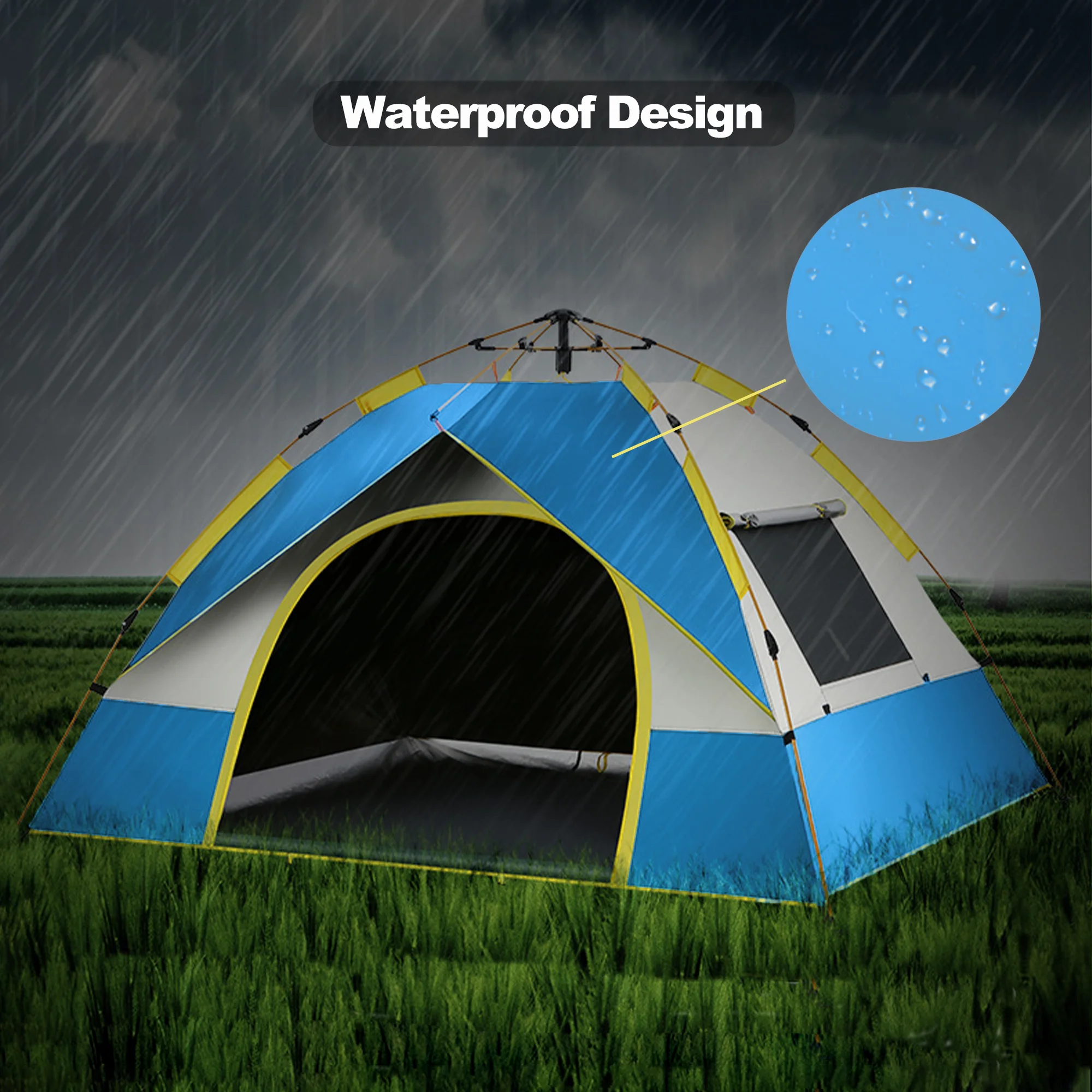 Camping Tent, 4-Person Instant Pop Up Tent with Moisture Proof Mat, Lightweight, Easy Set Up, Foldable, Waterproof, Windproof - Womvr