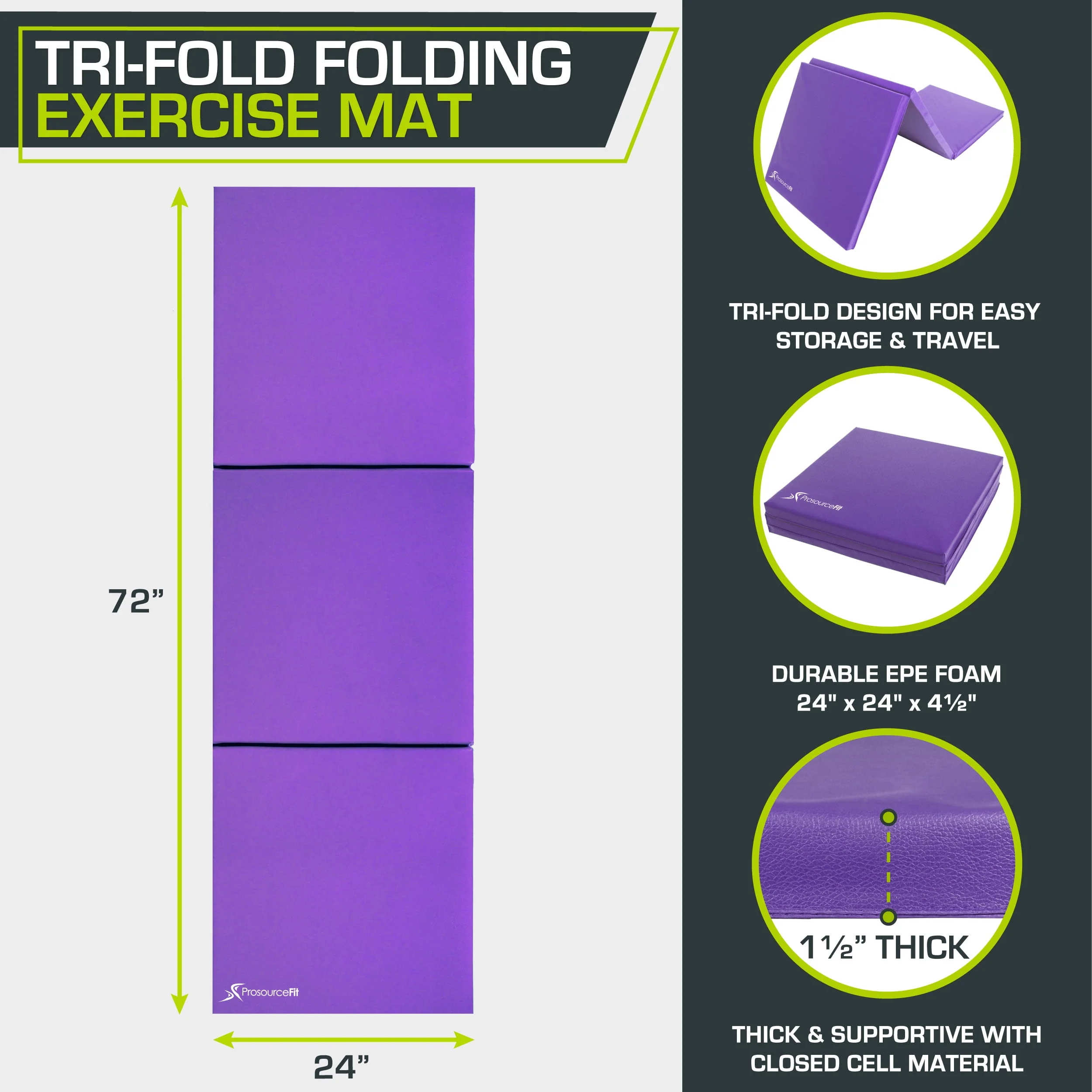 ProsourceFit Tri-Fold Folding Gymnastics Mat 6'x2' for Exercise - Womvr