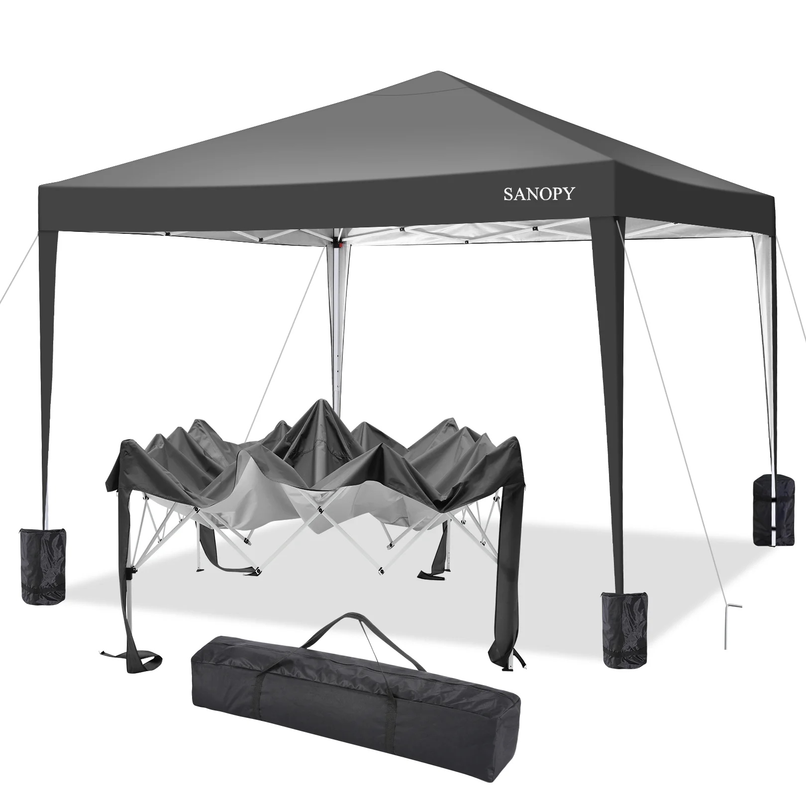 SANOPY 10'x10' EZ Pop Up Canopy Tent Outdoor Party Instant Shelter Portable Folding Beach Canopy with 4 Sandbag & Carrying Bag, Black - Womvr