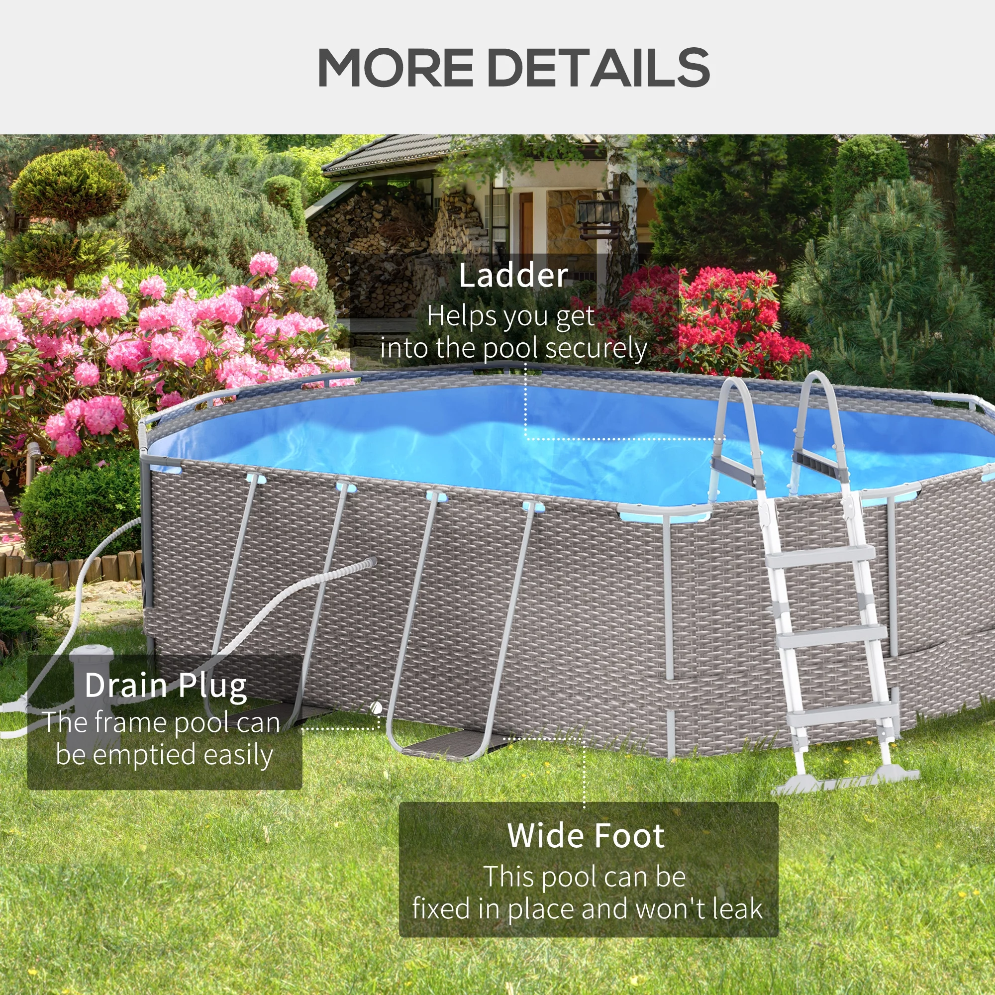 Outsunny Above Ground Swimming Pool, Non-Inflatable Frame Pool, Brown - Womvr