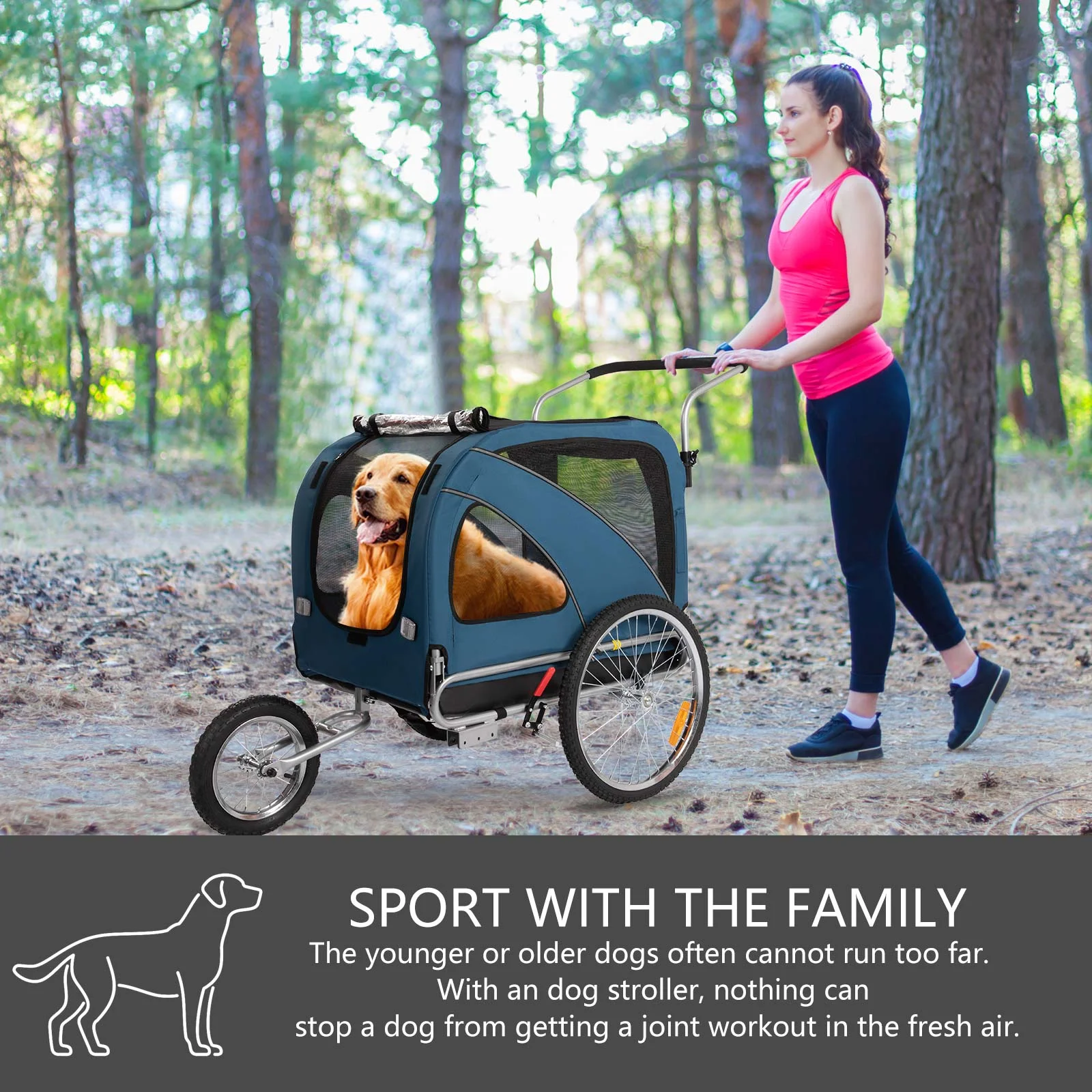 MOJAY 3-in-1 Dog Bicycle Trailer, Dog Stroller, and Dog Jogging Stroller, Red - Womvr