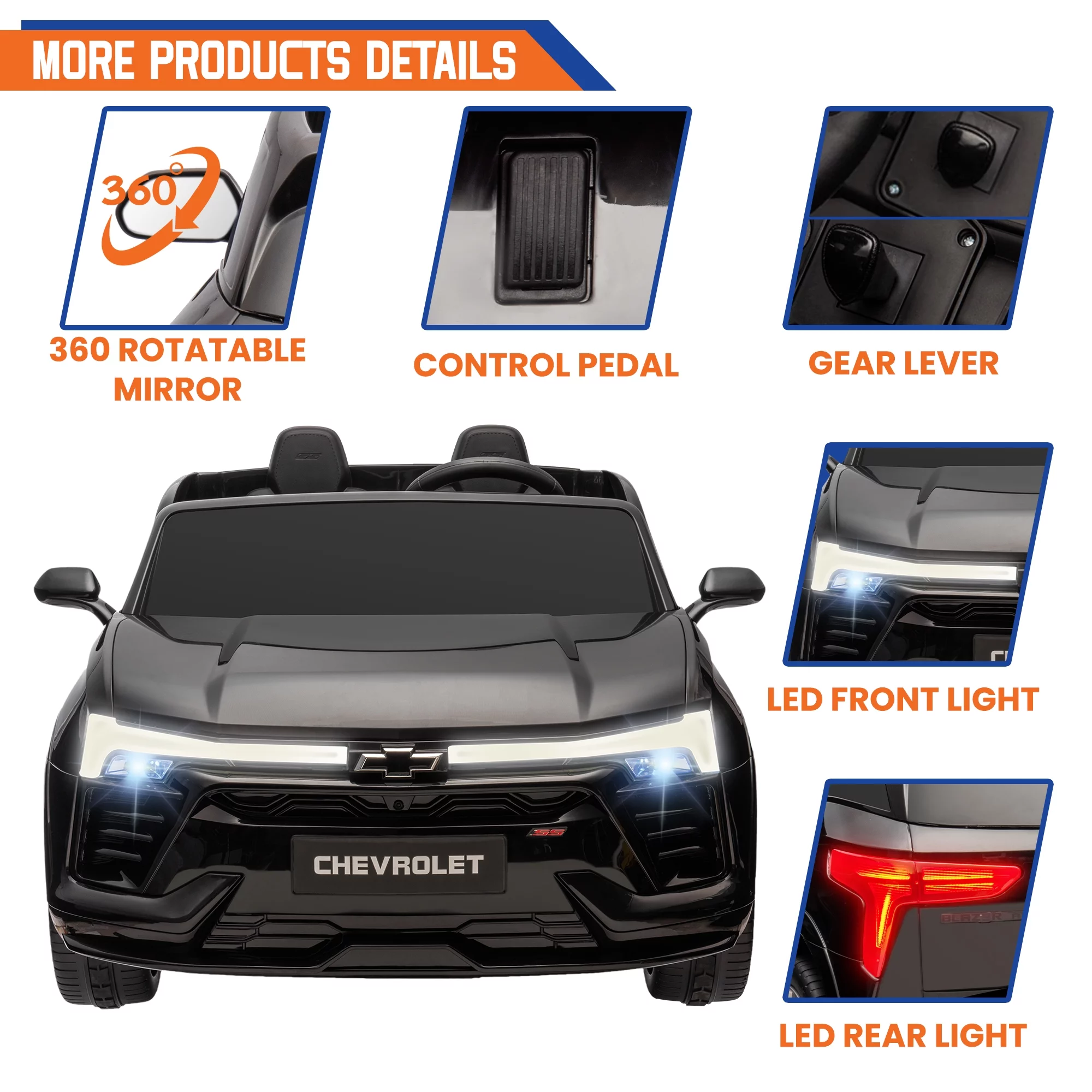 24V Kids Ride on Car, Licensed Chevrolet Blazer EV SS 2 Seater Ride on Toy Truck with Remote, Electric Cars for Kids Boys Girls, LED Lights,MP3 Music, Bluetooth Black - Womvr