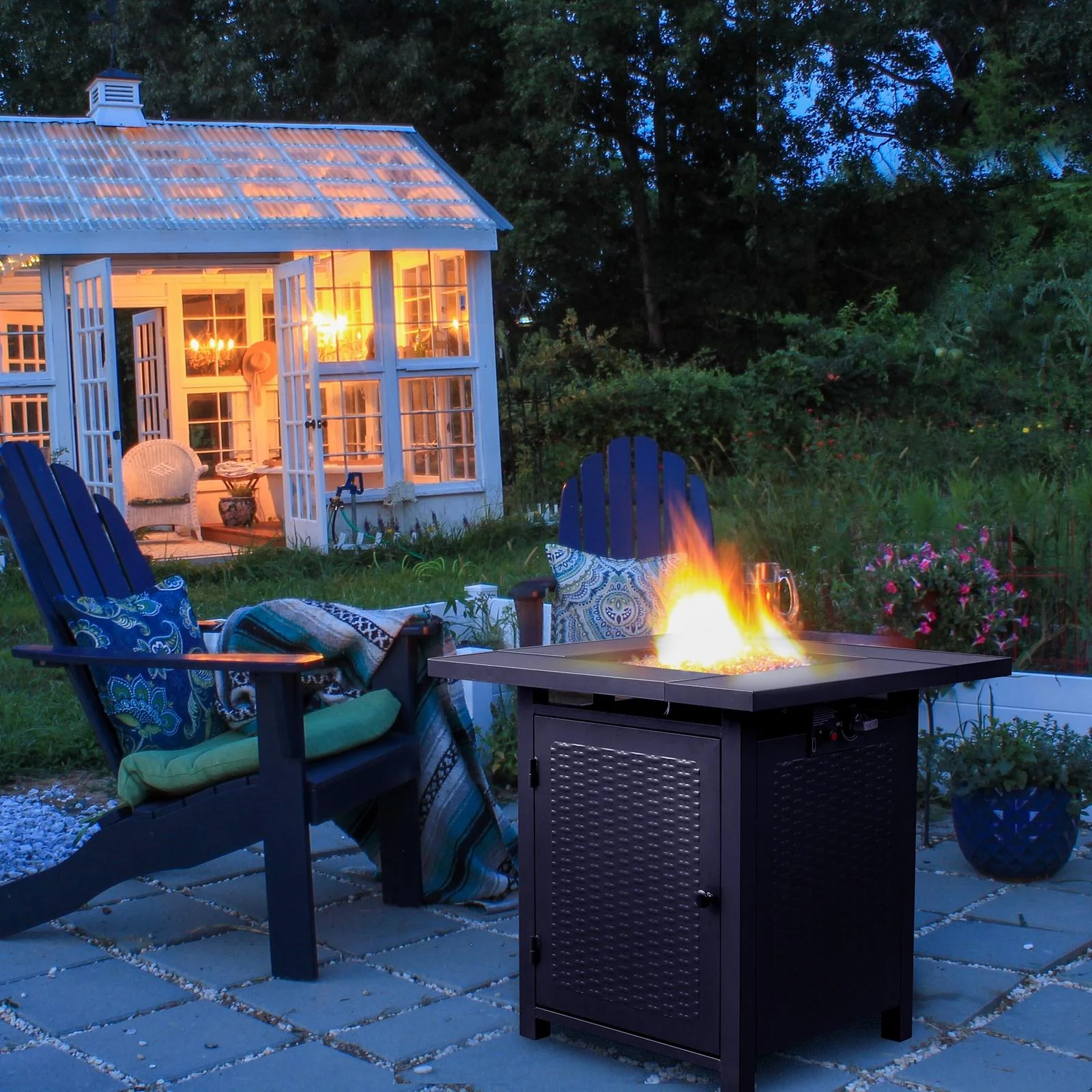 2-in-1 Propane Fire Pit Table, Outdoor Table with Fire Pit, 28