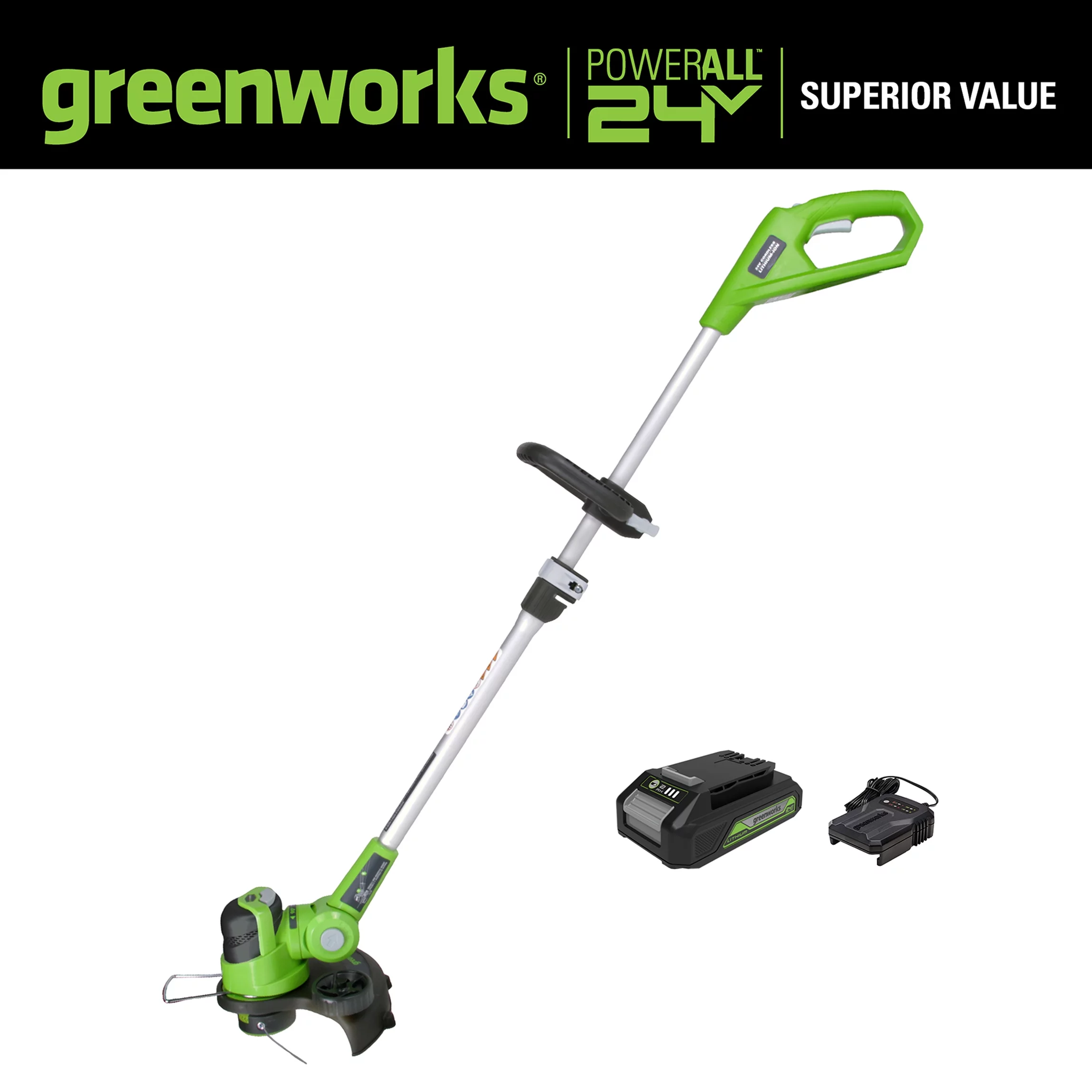 Greenworks 24V 12 inch Cordless String Trimmer/Edger with 2.0 Ah Battery and Charger, ST24B210 - Womvr