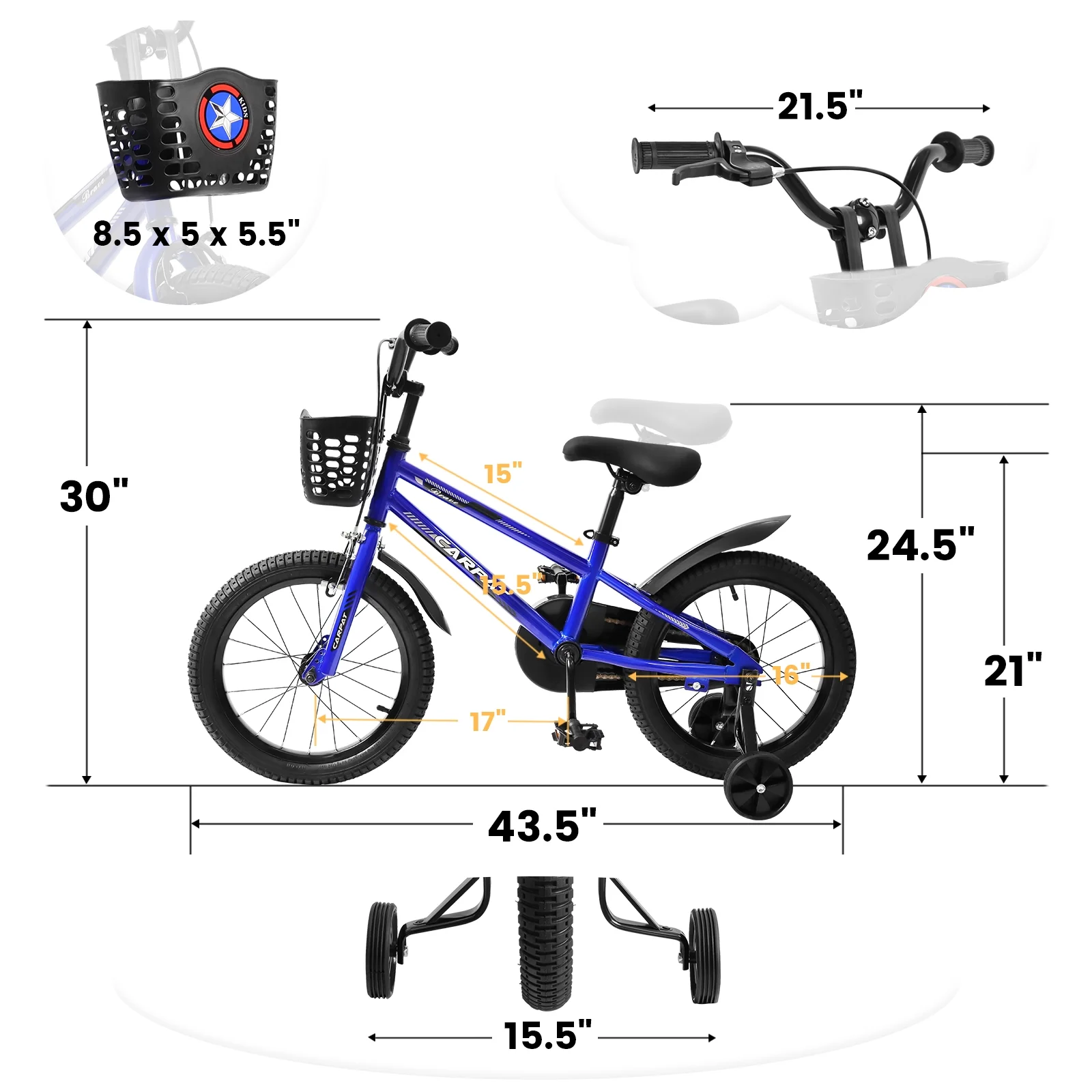 14 Inch Kids Bike for Boys, Kids Bike With Training Wheels and Basket, White - Womvr