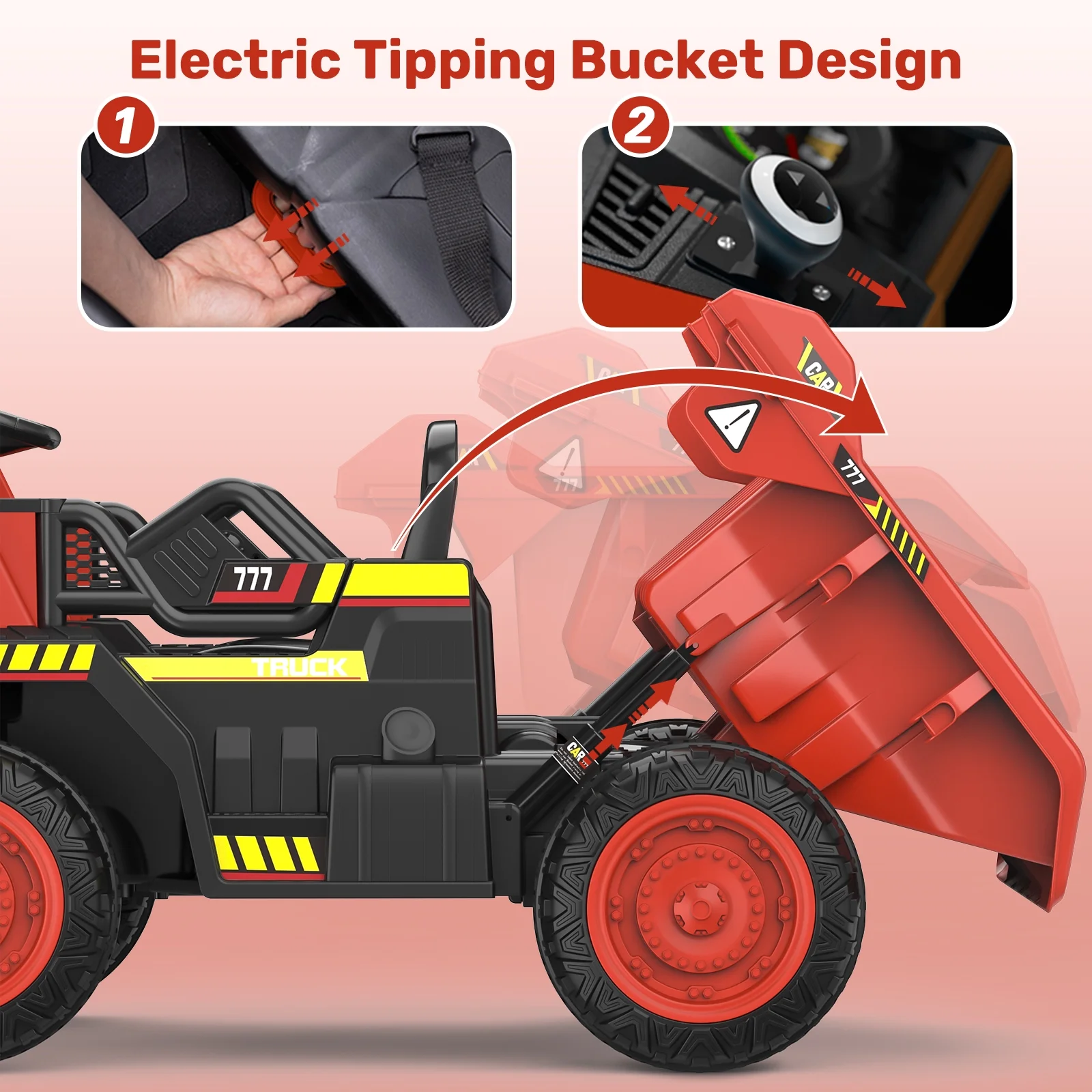 TOKTOO 12Volt Powered Ride on Toy Car for Girls Boys, Dump Truck w/ Electric Dump Bed, Remote Control, Music Player, 1 Seater Electric Car-Ochre Yellow - Womvr