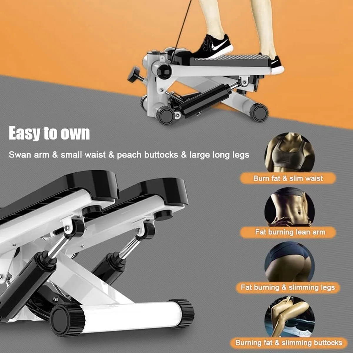 Mini Stepper Air Stair Climber Exercise Machine Health Aerobic Fitness Elliptical Trainers with Resistance Band LCD Display Gray - Womvr