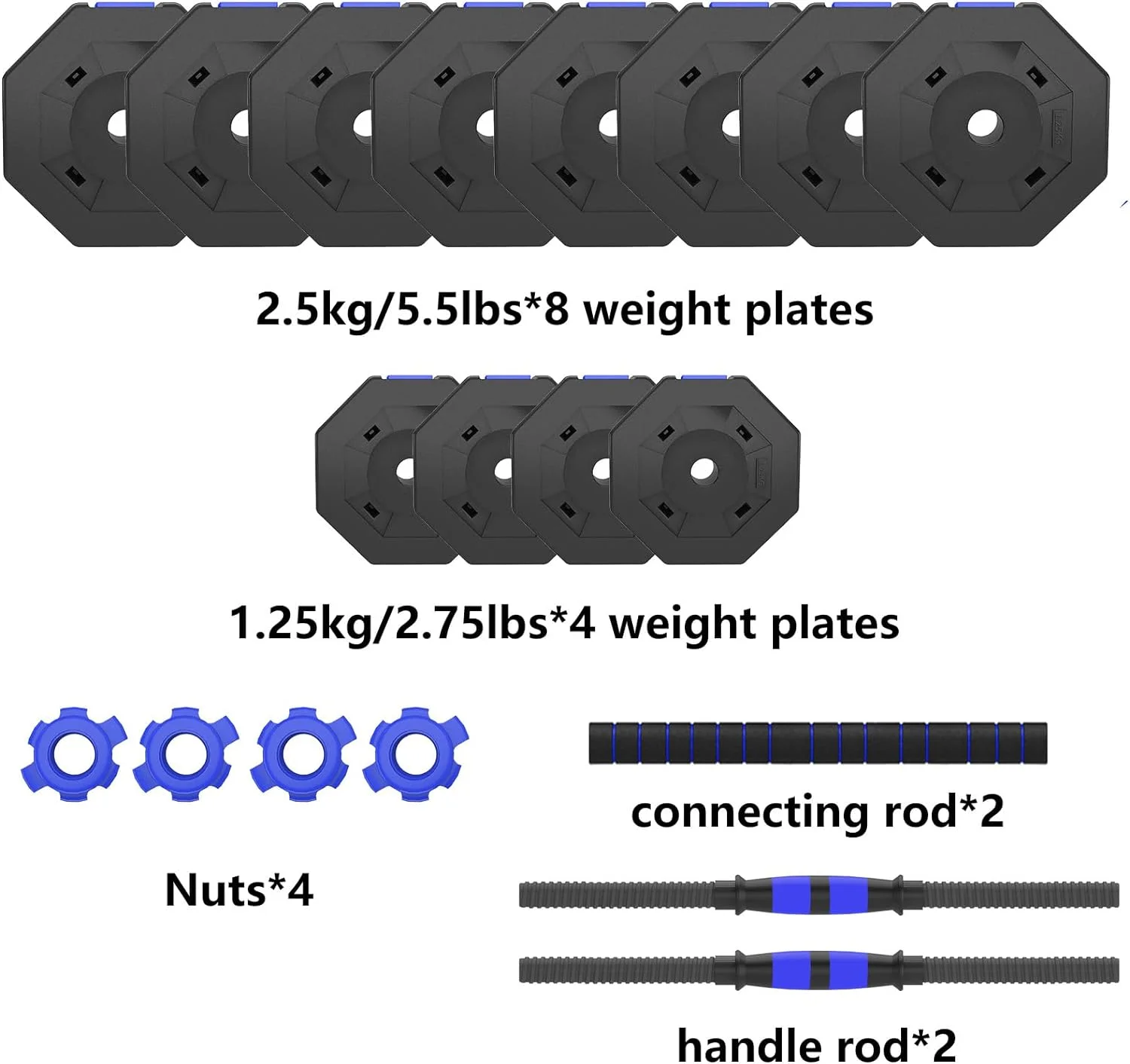 Soges Adjustable Weights Dumbbells Set,55LB/66LB Free Weight Dumbbells Set with Connector, 3 in 1 Adjustable Weights Set for Home Gym Use as Dumbbell Barbell, Blue - Womvr