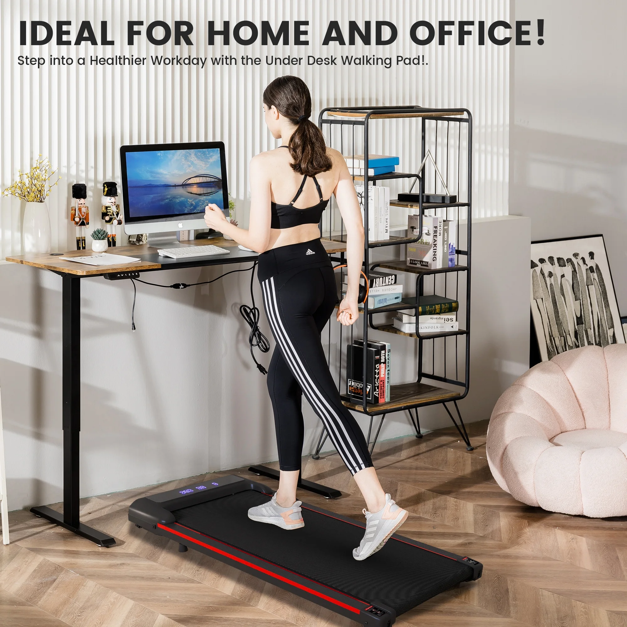 COMHOMA 2.5HP Walking Pad, Under Desk Treadmill 40*16 Walking Area 2 in 1 Portable Electric Treadmill with Remote Control, LED Display for Home Office - Womvr