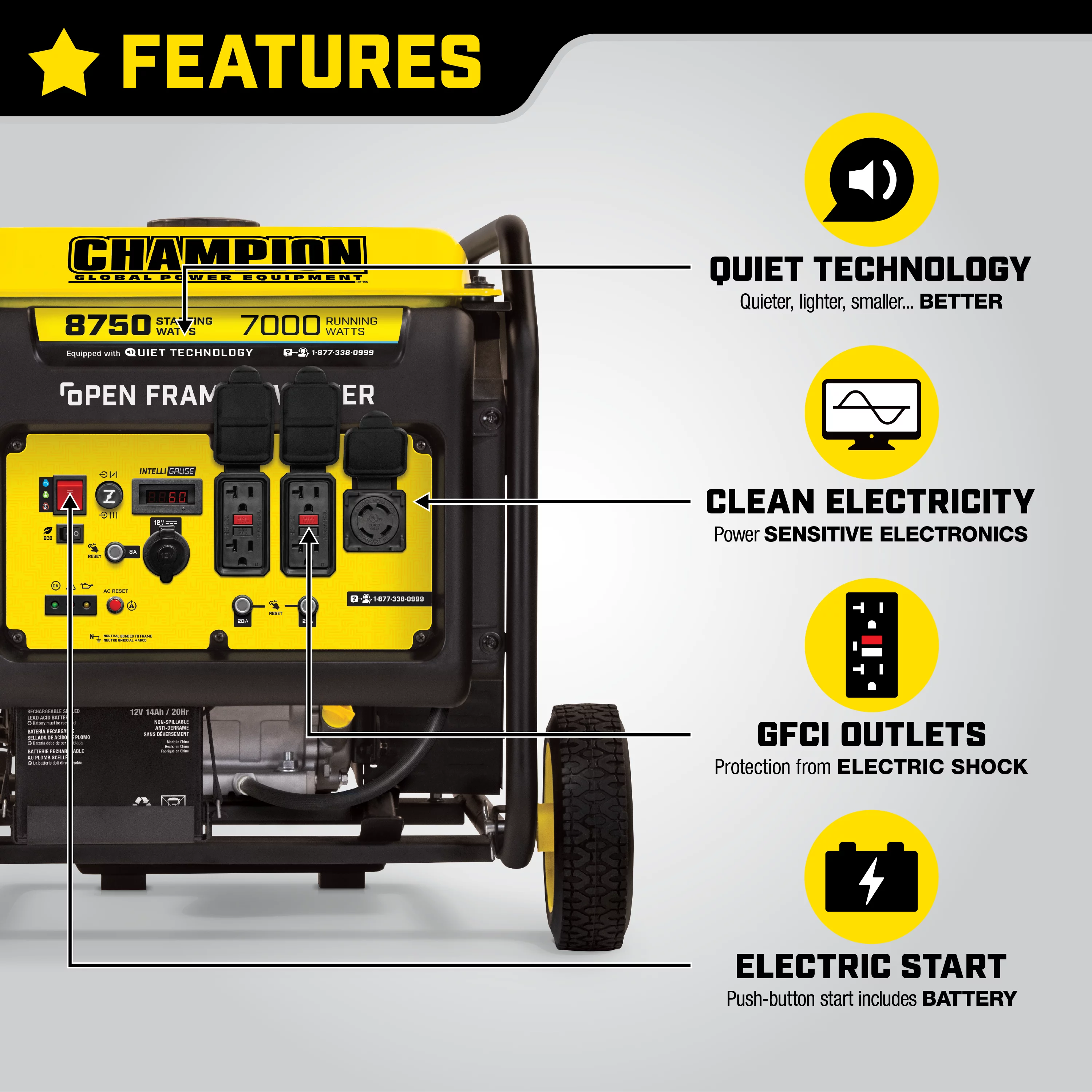 Champion Power Equipment 8750-Watt Open Frame Inverter with Electric Start - Womvr