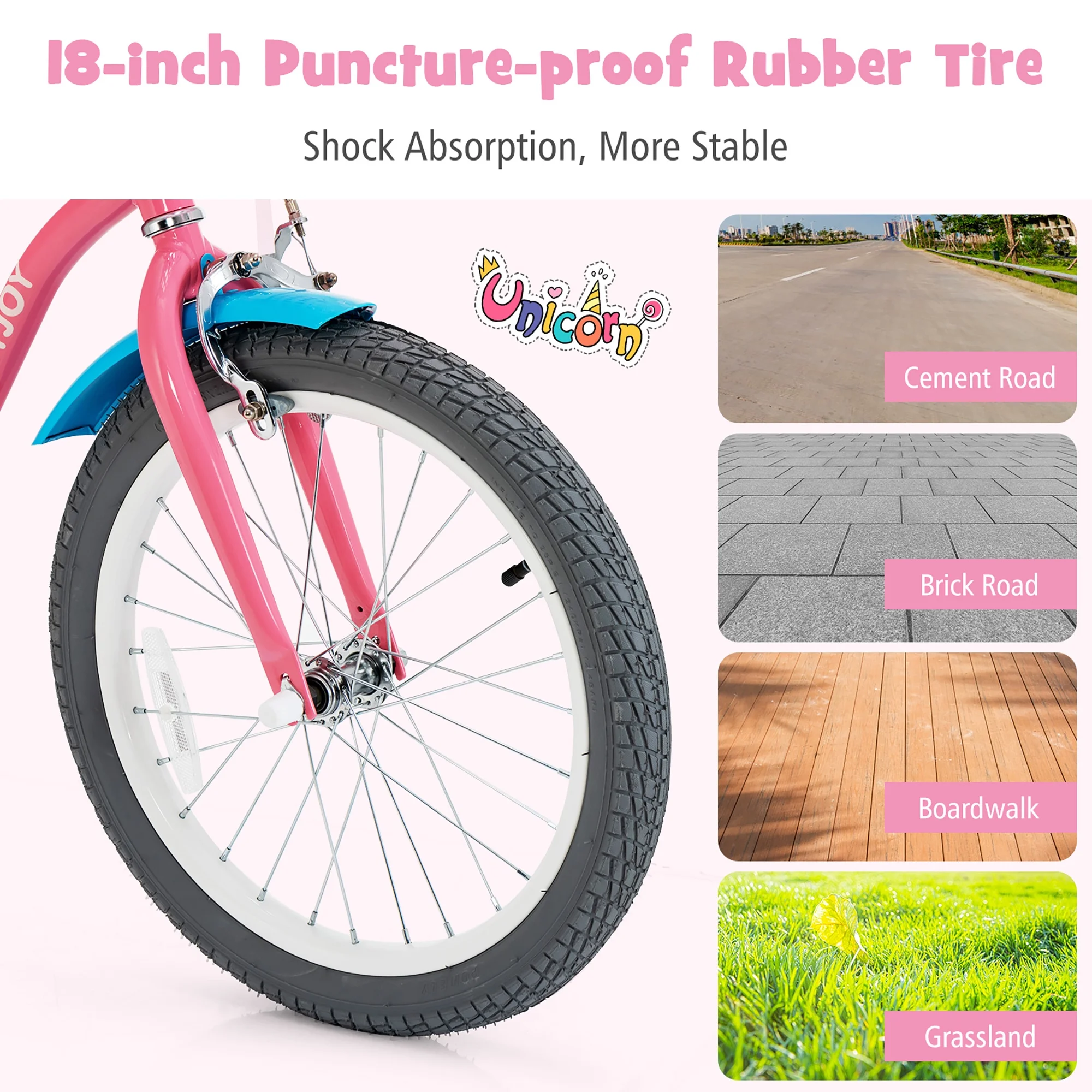 Honeyjoy 18 Inches Kids Bicycle with Training Wheels & Basket for Boys & Girls Age 5-9 Years - Womvr