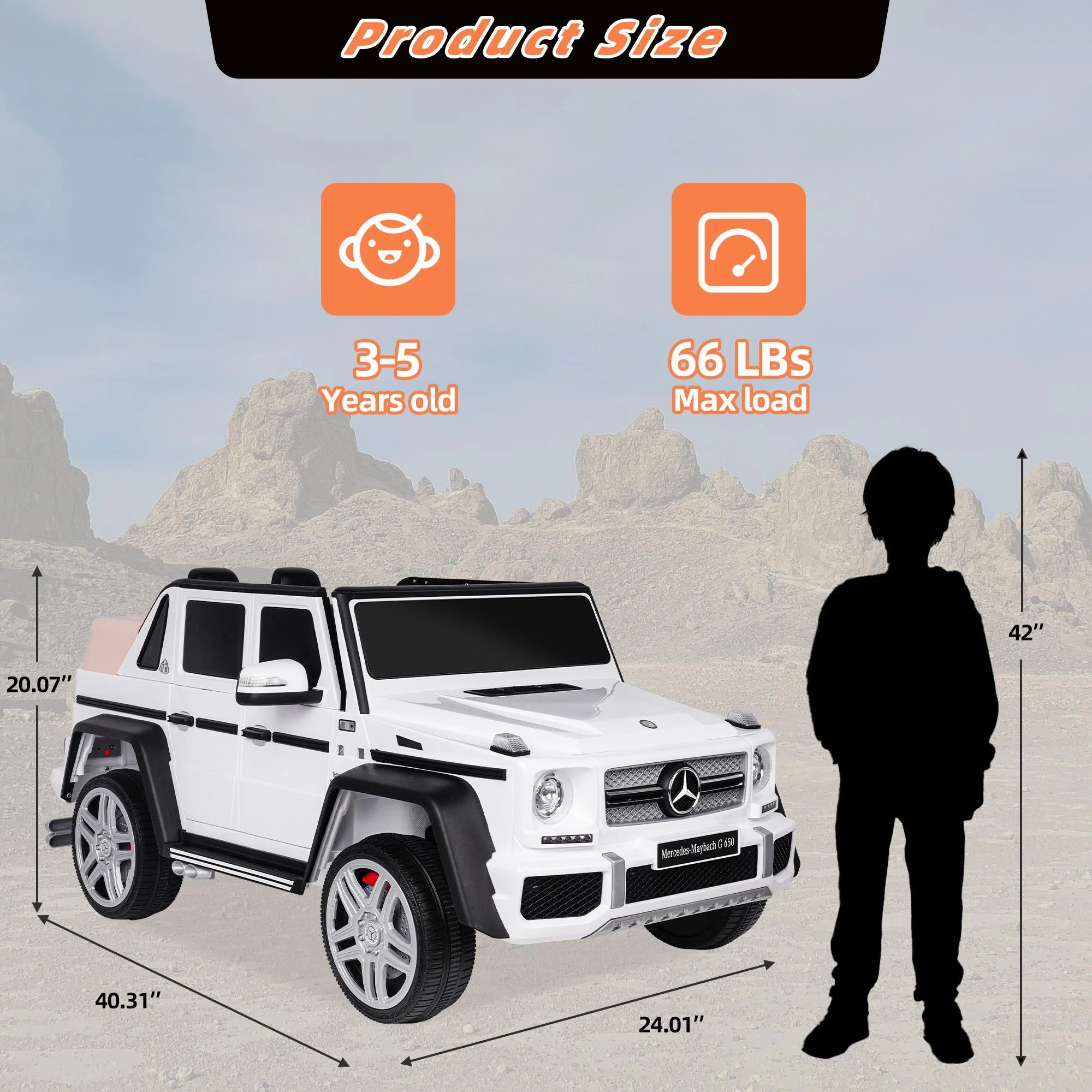 24V Ride on Car with Remote Control for Kids Mercedes Benz Ride on Car Toy for Boys and Girls 3-6 Years Old, Electric Vehicle, Bluetooth, LED Light, White - Womvr