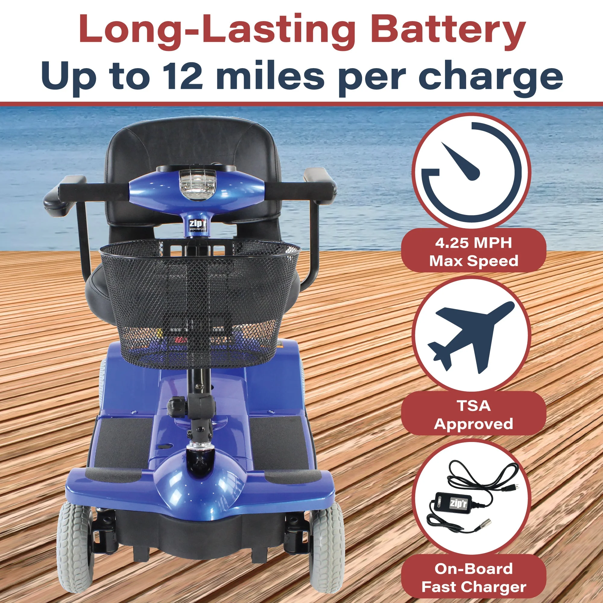 Zipr Traveler 4-Wheel Mobility Scooter - Long Range Senior Scooter - Womvr