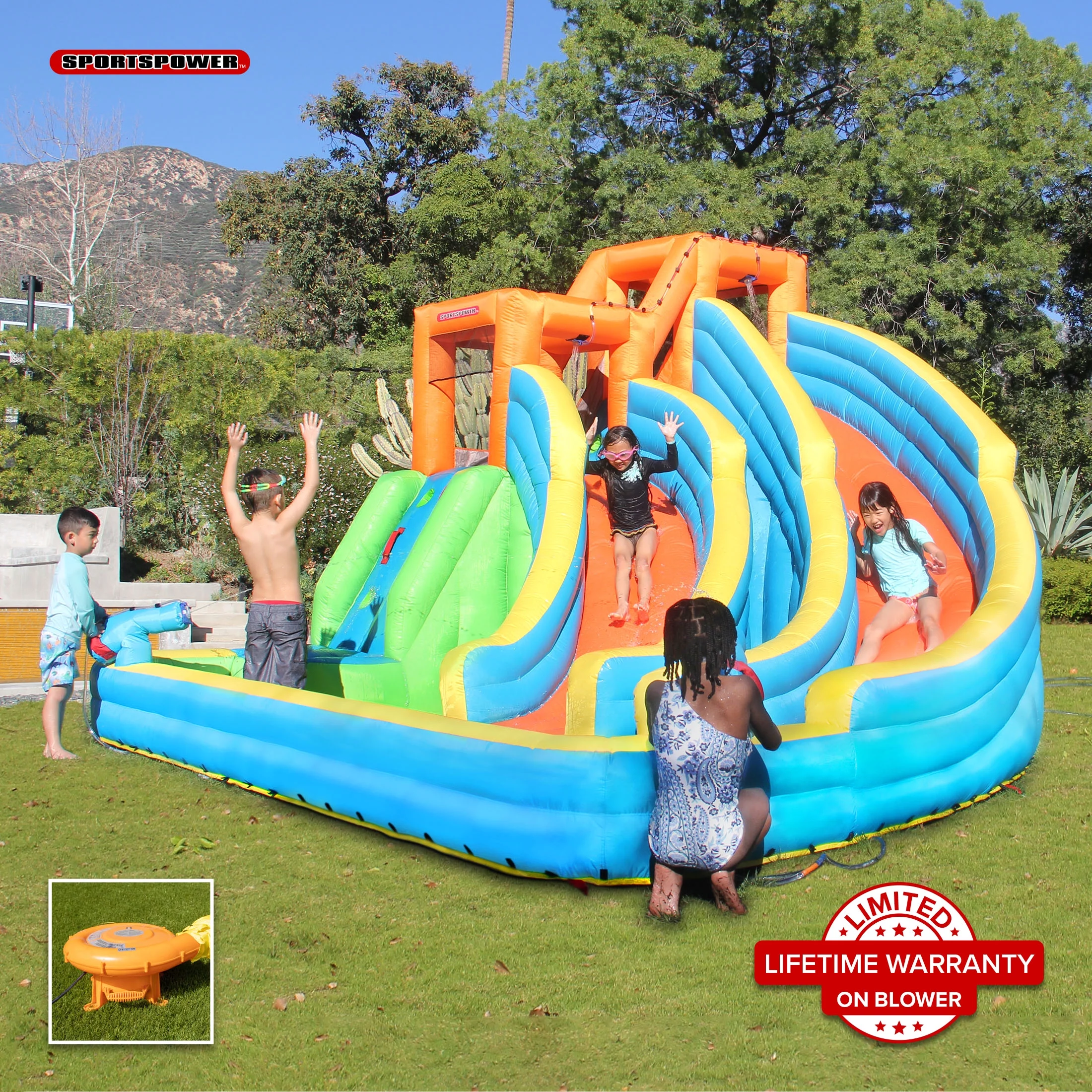 Sportspower Twin Peaks Splash n' Slide with Lifetime Warranty on Heavy Duty Blower - Womvr