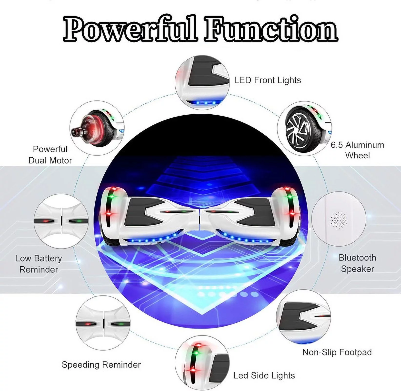 SISIGAD Hoverboard with Seat, 6.5 inch Hoverboard Go Kart Combo with Bluetooth Speaker & LED Lights for Kids Adults - Womvr