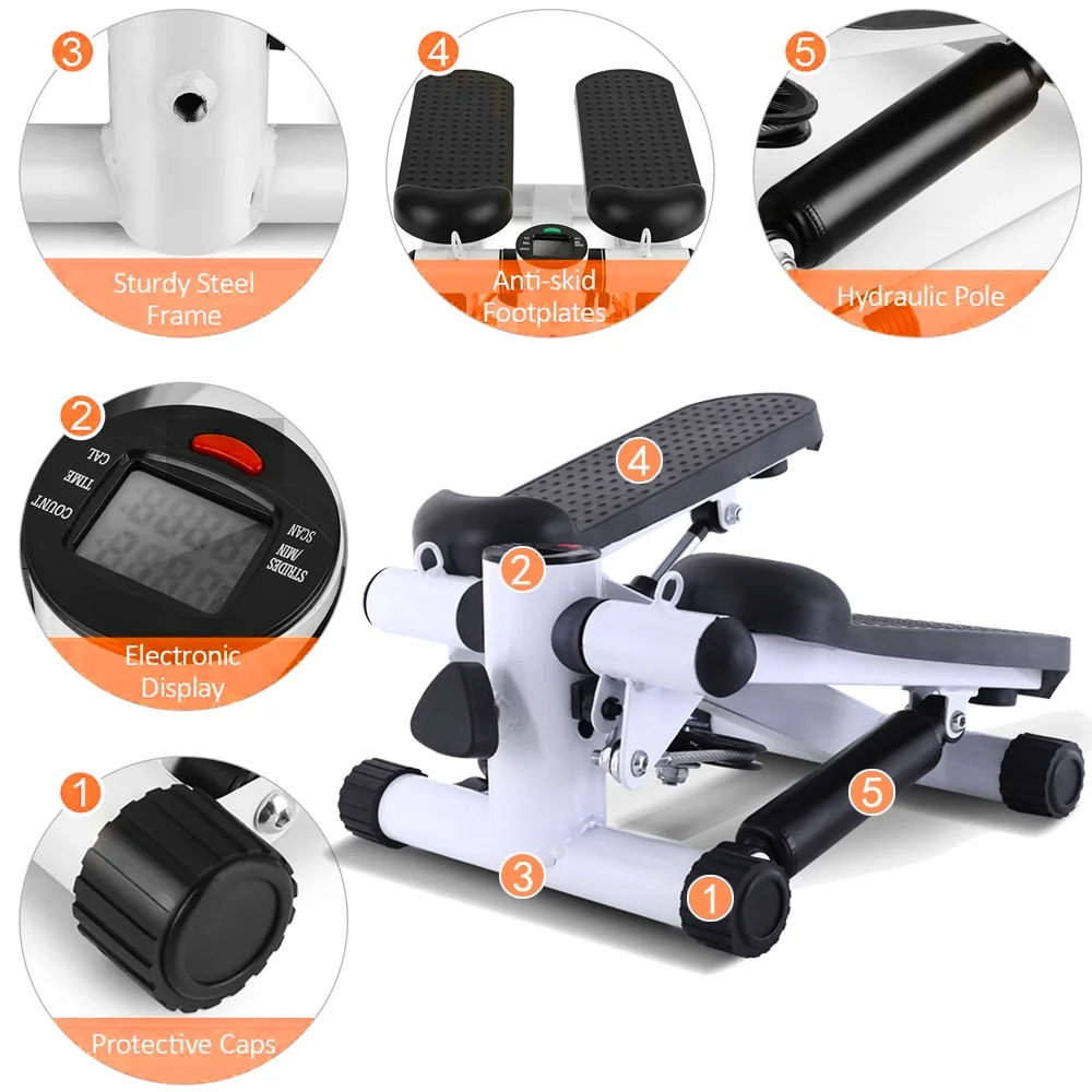 Mini Stepper Air Stair Climber Exercise Machine Health Aerobic Fitness Elliptical Trainers with Resistance Band LCD Display Gray - Womvr