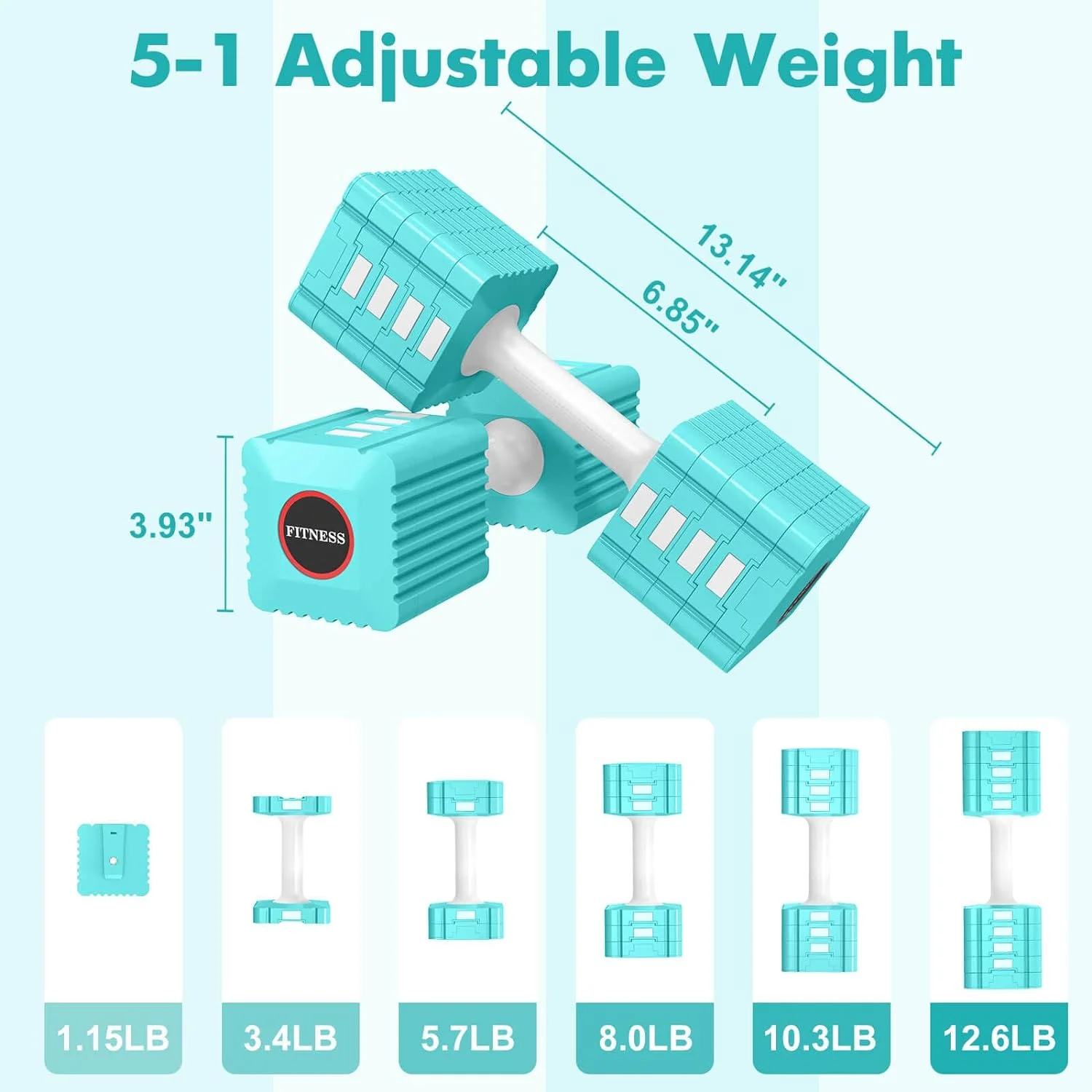 Adjustable Dumbbell Set, Hand Weights Set for Women/Men, 3.4lb, 5.7lb, 8.0lb, 10.3lb, 12.6lb Adjustable Weights Dumbbells Set for Home Gym Strength Training - Womvr