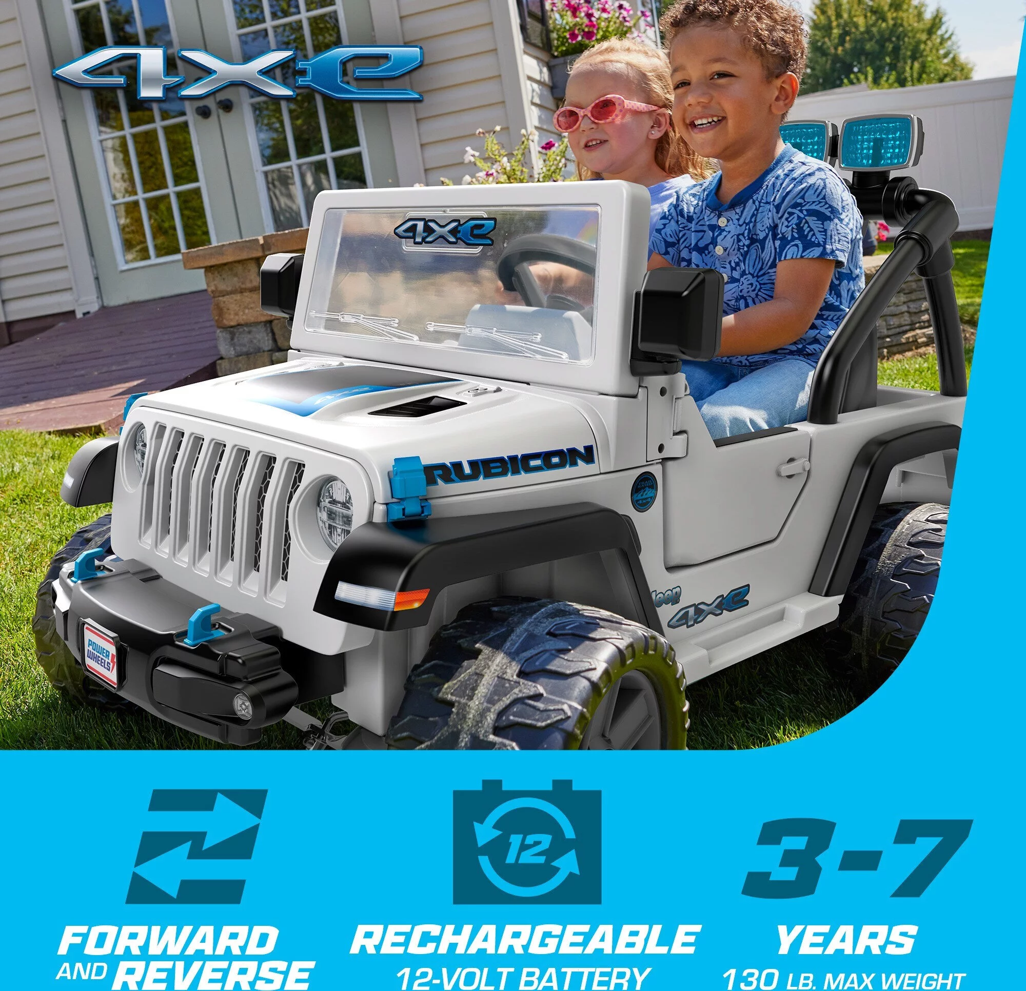 12V Power Wheels Jeep Wrangler 4xe Ride-On Toy with Sounds and Lights, Preschool Toy - Womvr