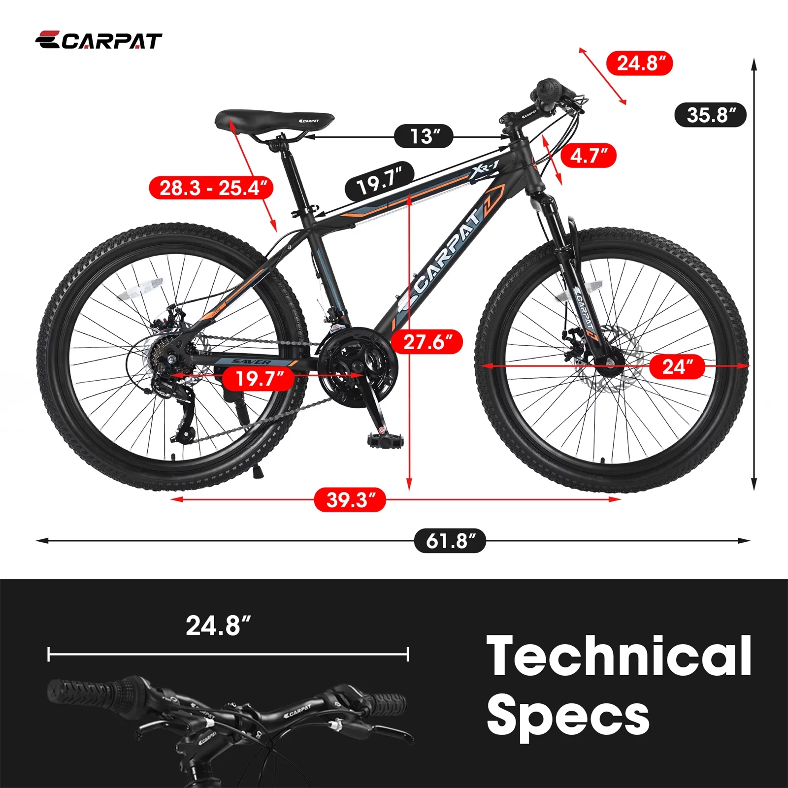 24 inch Mountain Bike for Boys Girls, Shimano 21 Speed Bicycle with Daul Disc Brakes and Front Suspension MTB - Womvr