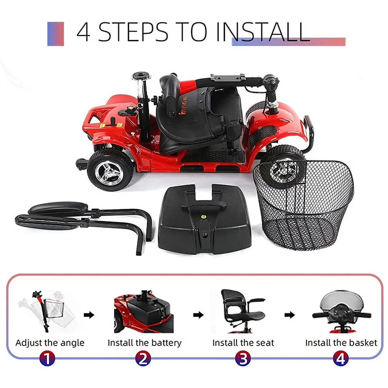 Engwe 4 Wheel Powered Mobility Scooters,Foldable Electric Wheelchair for Seniors-Red - Womvr