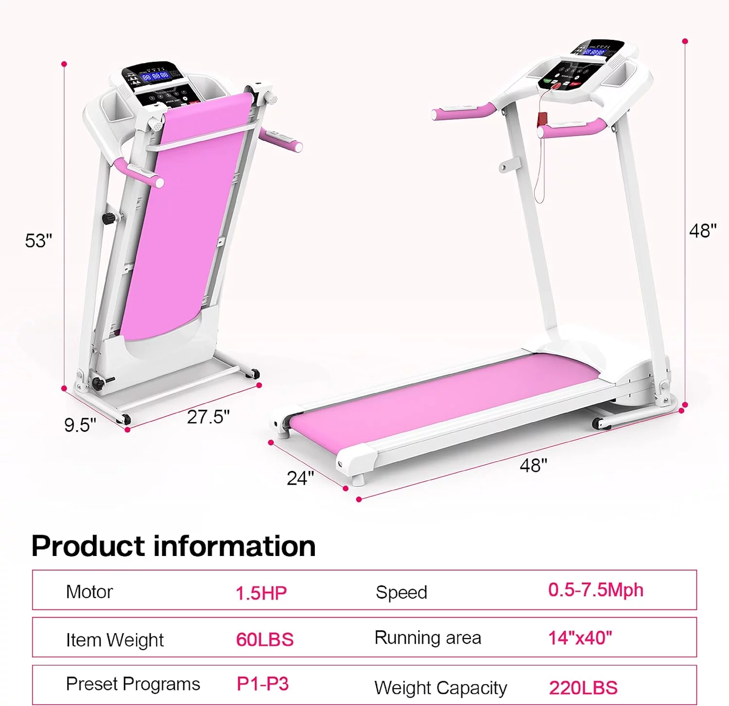 IM Lashes Folding Treadmill, Electric Running Walking Exercise Machine with 0.8 - 12 km/h Speed, 12 Preset Programs - Womvr