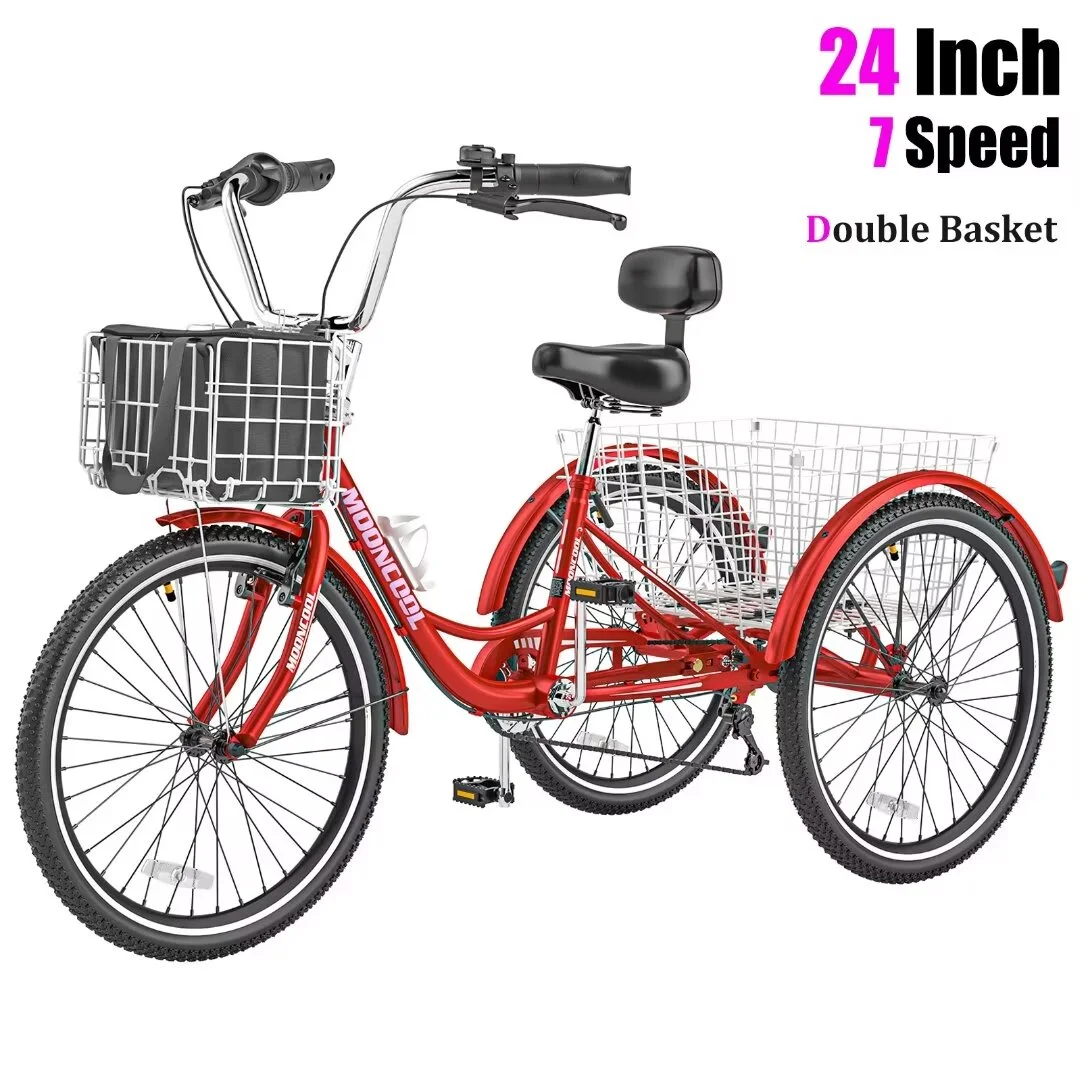Docred Adult Tricycle 7 Speed 24 Inch Three Wheel Bike Cruiser Trike for Men/Women/Seniors - Womvr