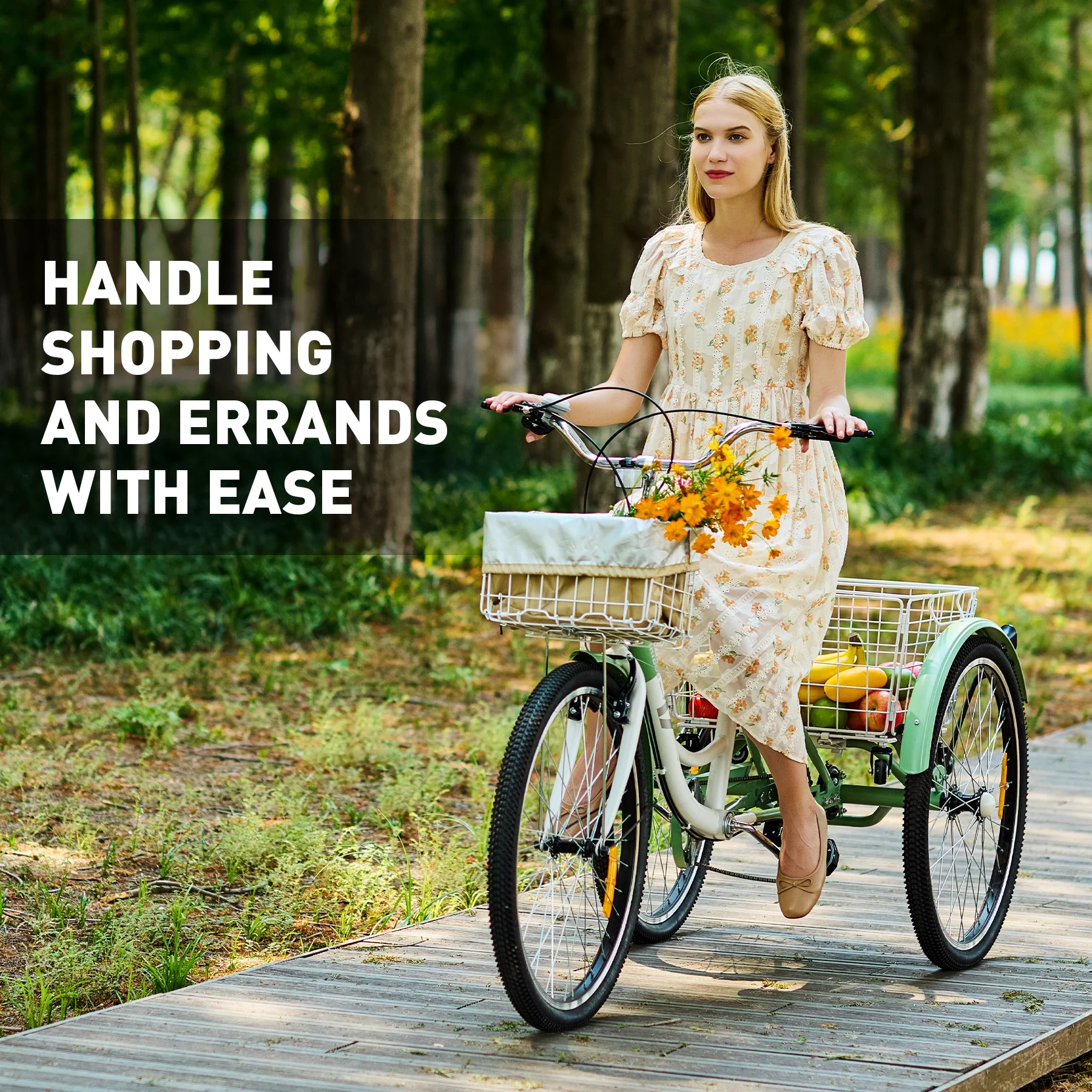 VIRIBUS 24 Inch Adult Trike 7 Speed Bike w Adjustable Seat 2 Baskets Matte Gray - Womvr