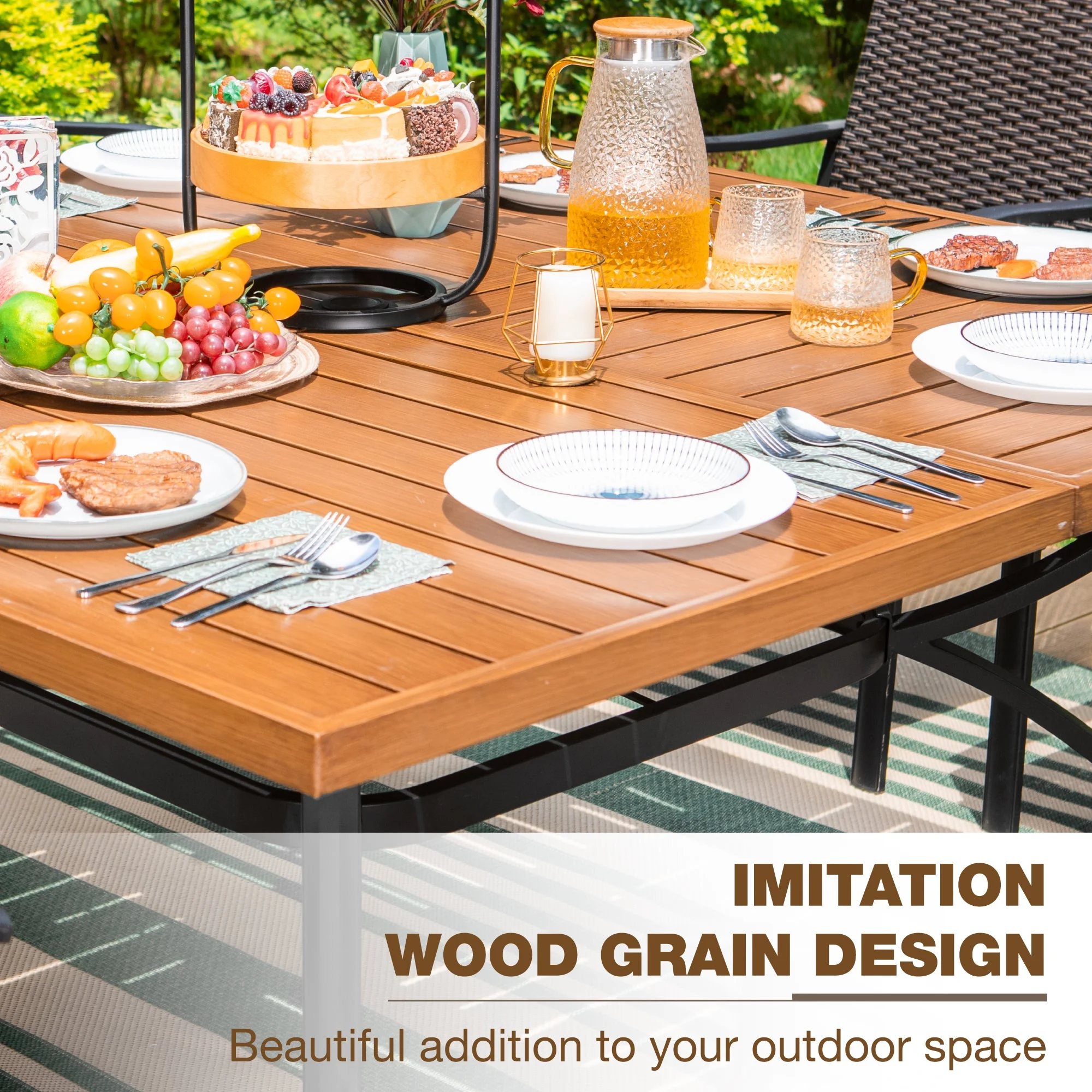 Sophia & William 7 Piece Outdoor Patio Dining Sets Metal Furniture Table and Stackable Chairs - Womvr