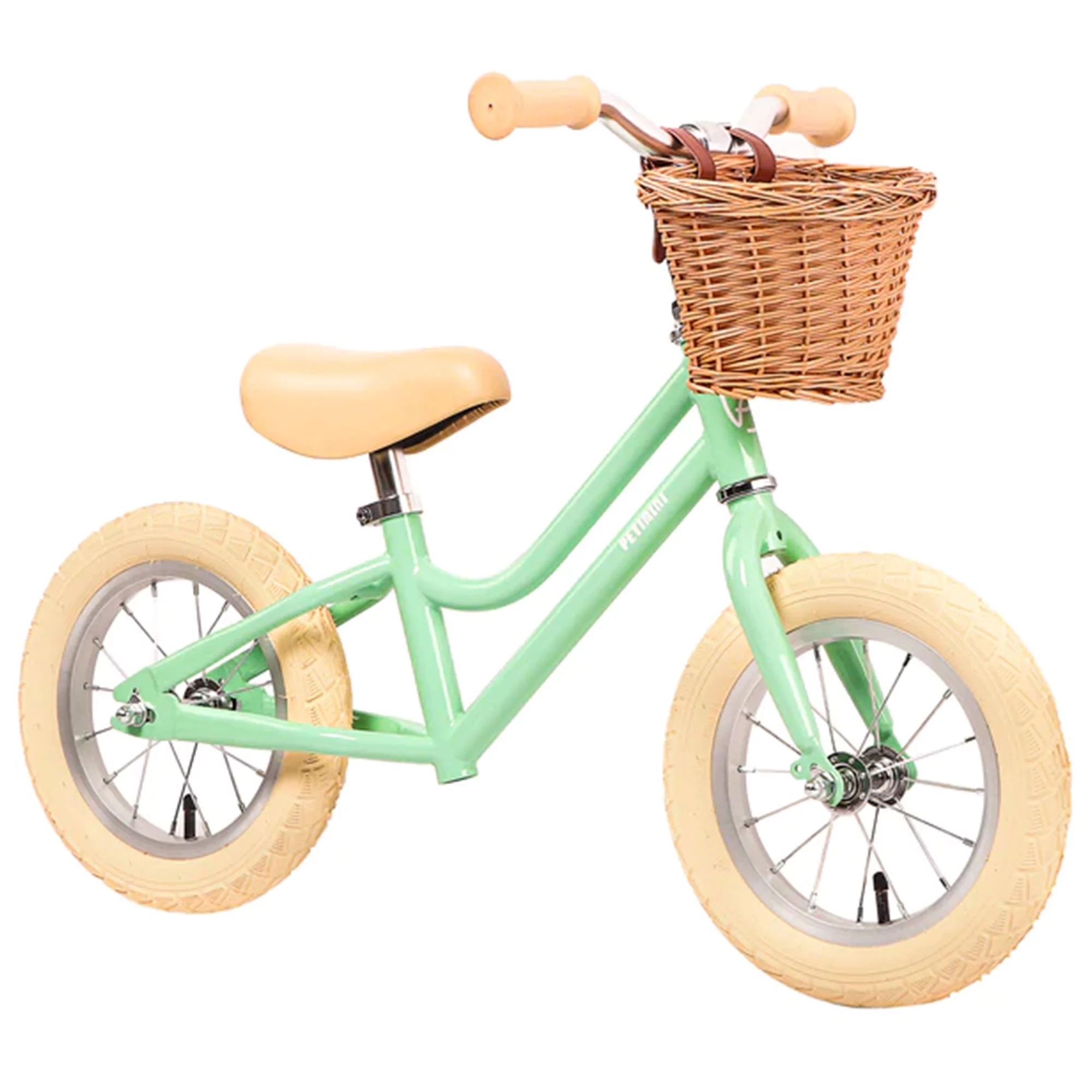 Petimini 12 Inch Kids Balance Bike with Basket for 2-6 Year Olds, Peach - Womvr