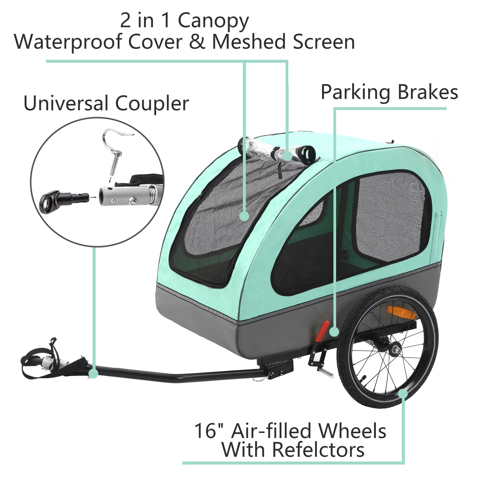 MOJAY Foldable Dog Bike Trailer with Rear Entrance for Small and Medium Pets Under 88 lbs, Outdoor Bike Trailer, Green - Womvr