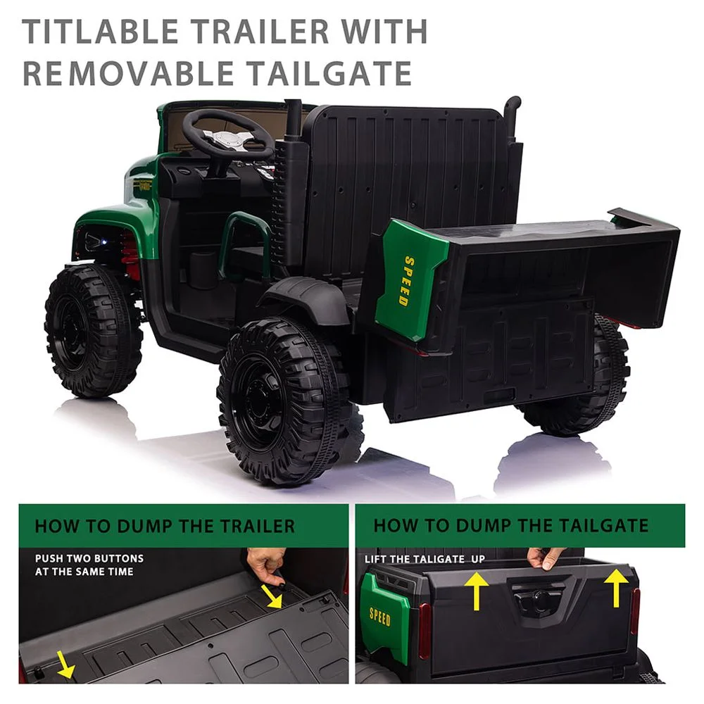 Hikiddo JC222 24V Ride on Toy, Kids Ride On Dump Truck 2 Seater with Remote - Womvr