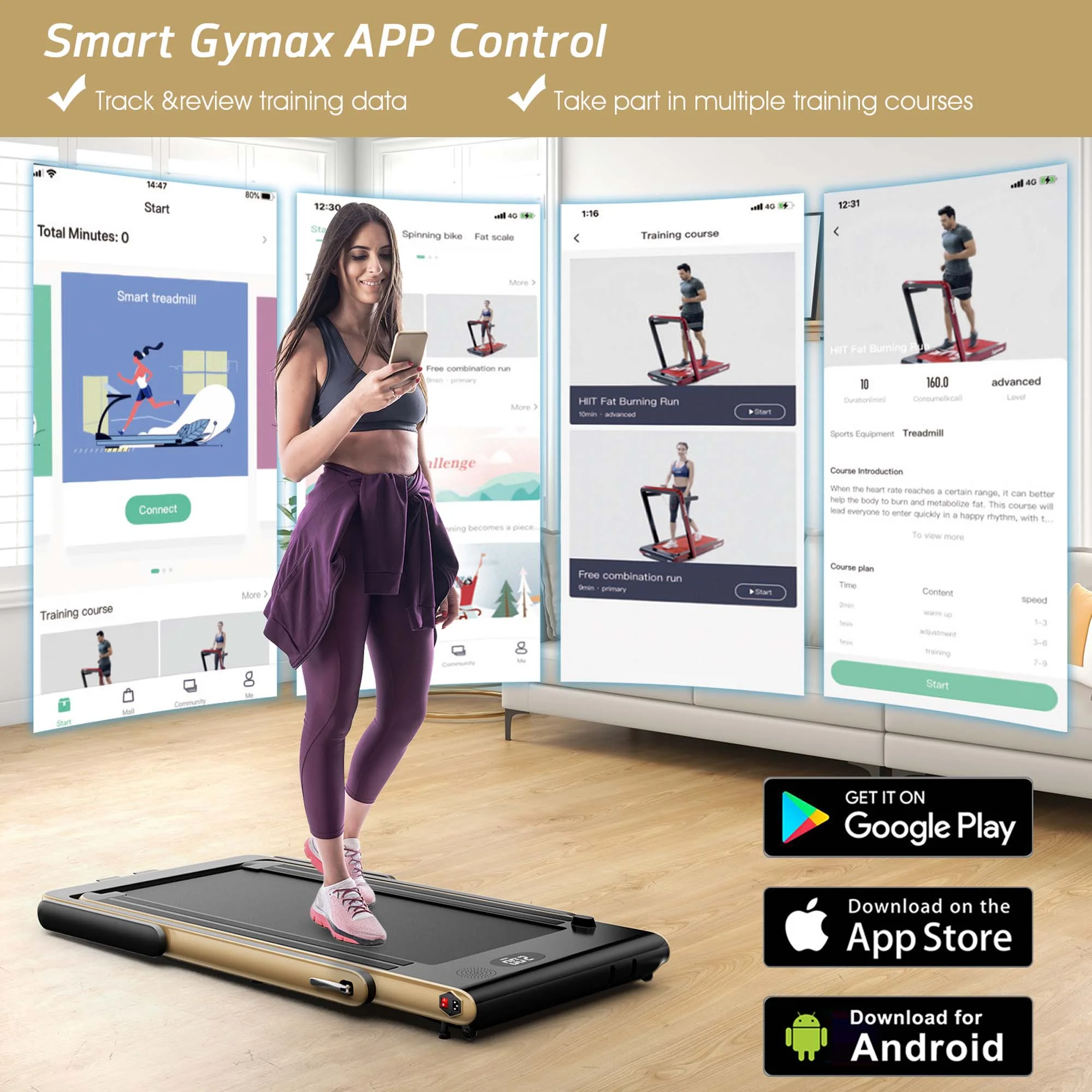 SuperFit Up To 7.5MPH 2.25HP 2 in 1 Dual Display Screen Folding Treadmill Jogging Machine W/APP Control Silver - Womvr