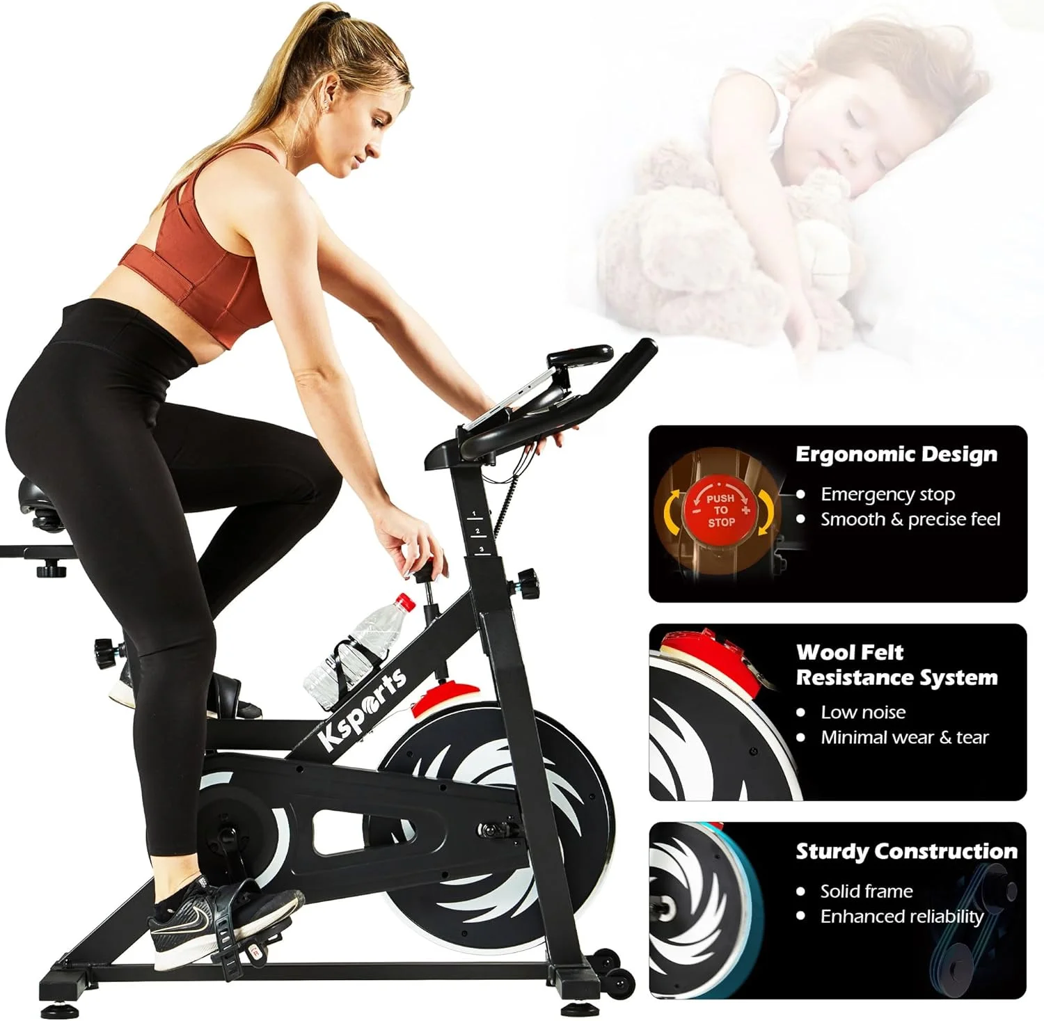 Ksports Wool Felt Resistance Exercise Bike with Ab Workout Function - Womvr
