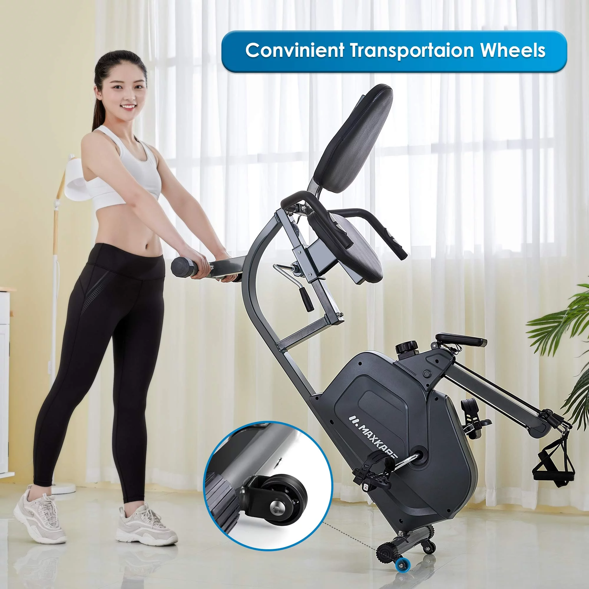 MaxKare Recumbent Exercise Bike with Arm Resistance Bands 8 Level Adjustable Magnetic Resistance Adjustable Seat, Max Weight 242lbs - Womvr