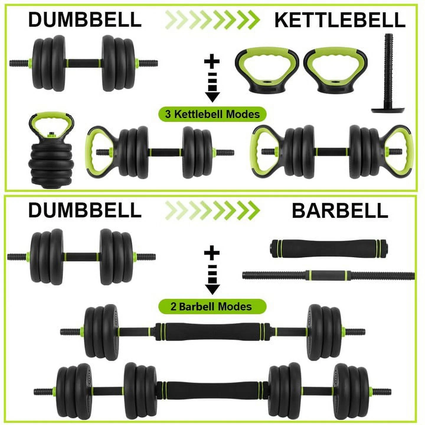 Tuekys 4-in-1 Adjustable Dumbbells Set Barbell Kettlebells Push-up-Stand 66 Pounds for Home Gym Fitness Exercises - Womvr