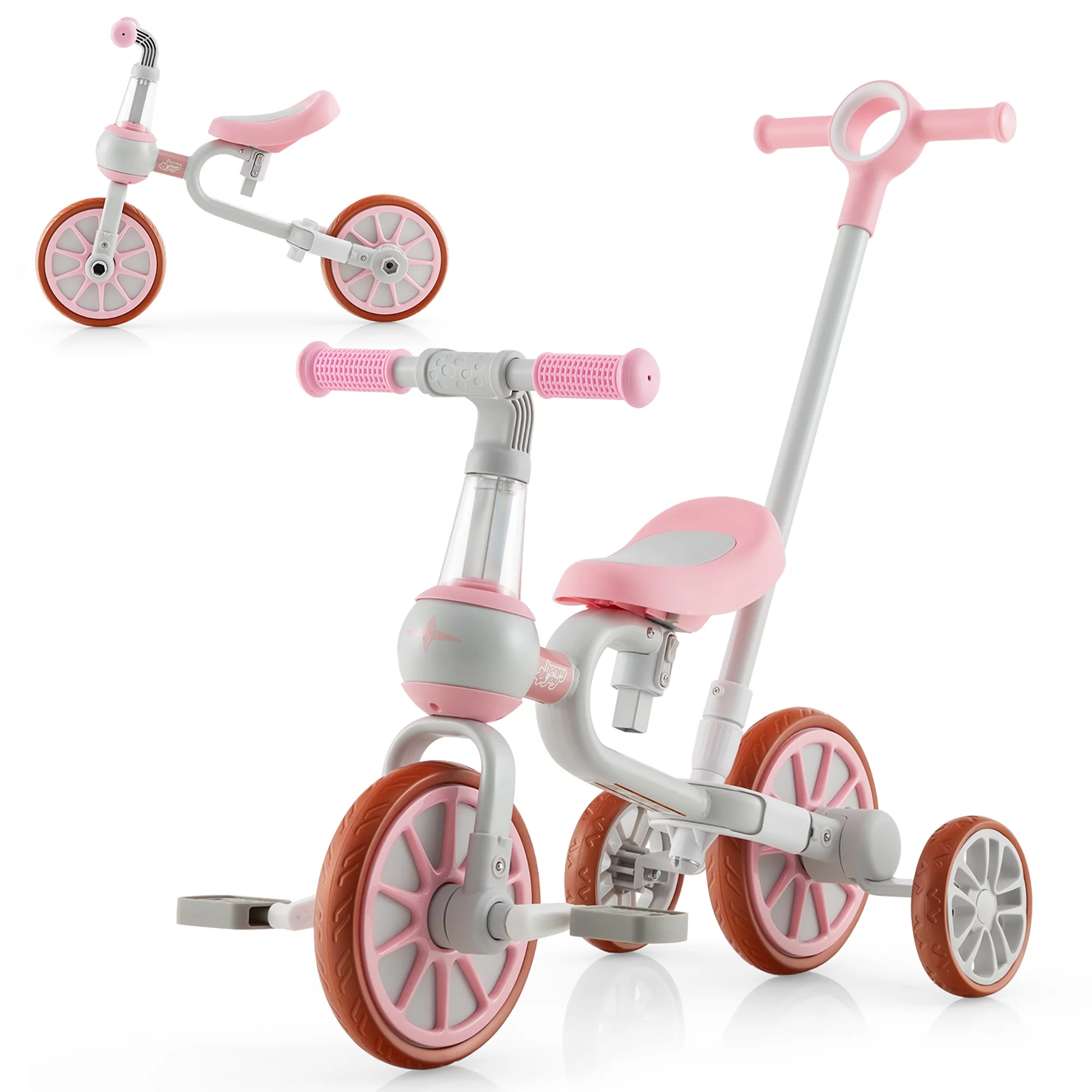 Costway 4 in 1 Kids Tricycles with  Push Handle & Training Wheels Baby Balance Bike Navy - Womvr