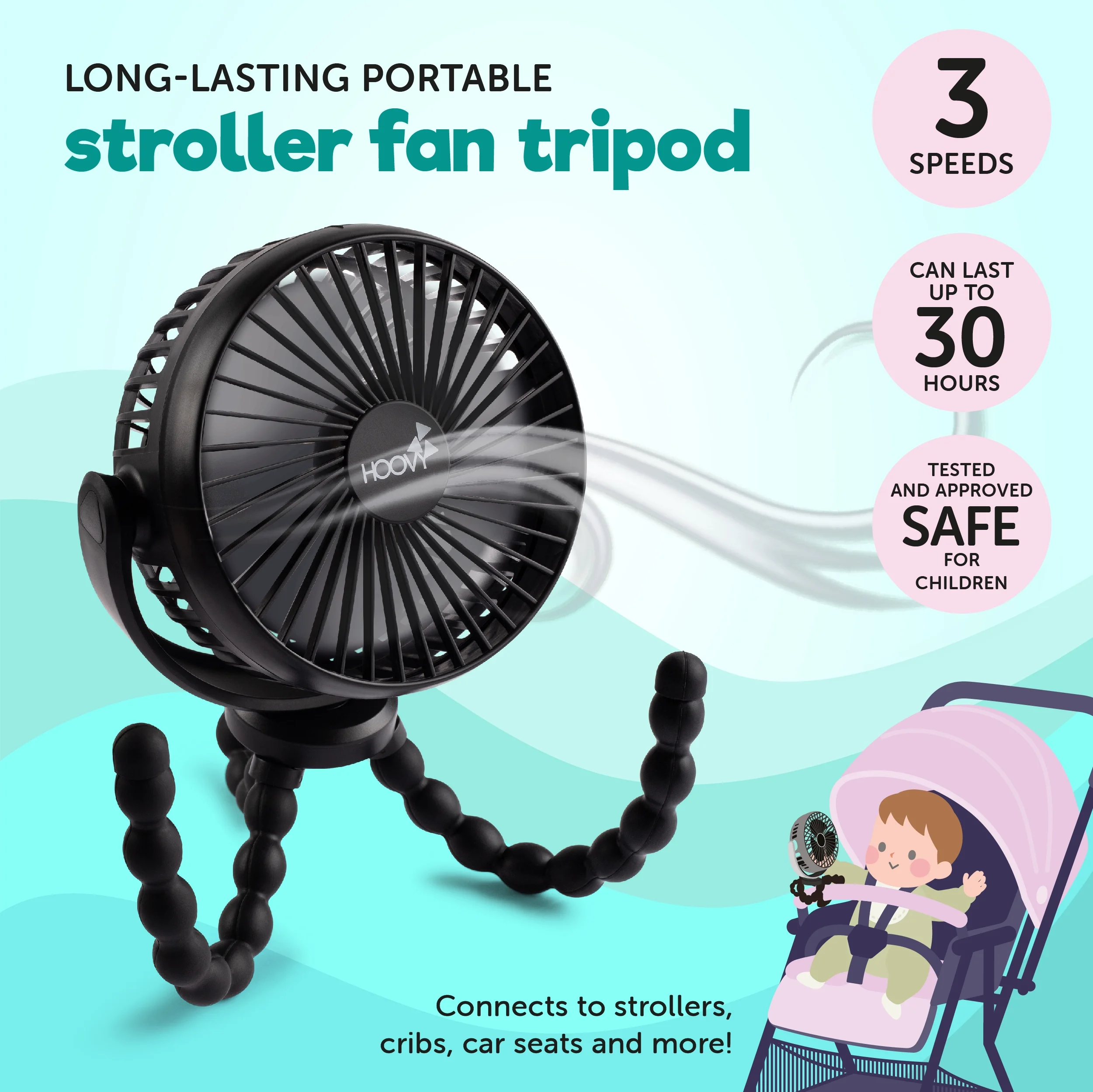 Hoovy Portable & Rechargeable Stroller Fan, for Babies & Toddlers, Unisex - Womvr