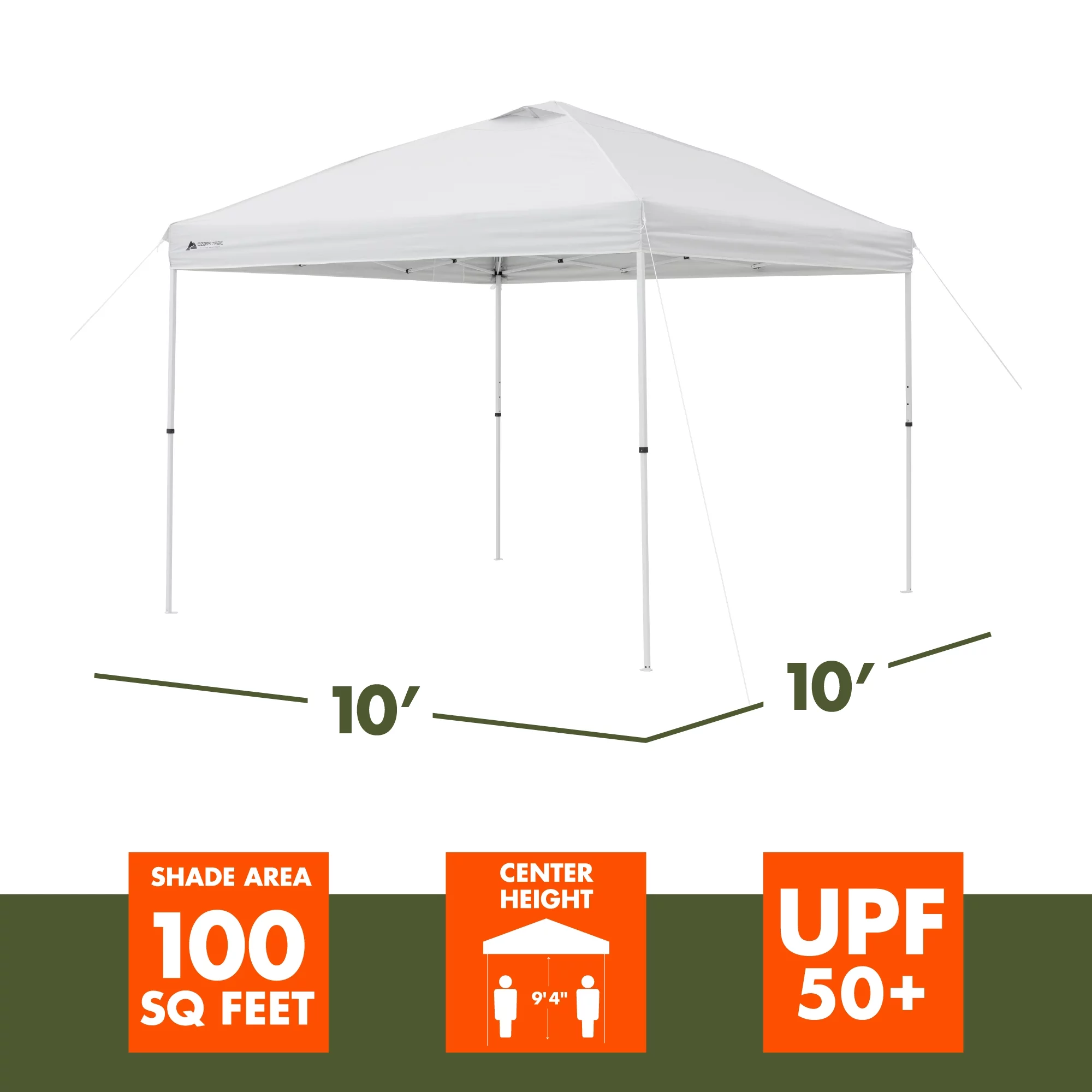 Ozark Trail Simple Push Straight Leg Instant Canopy, White, 10 ft x 10 ft - Womvr