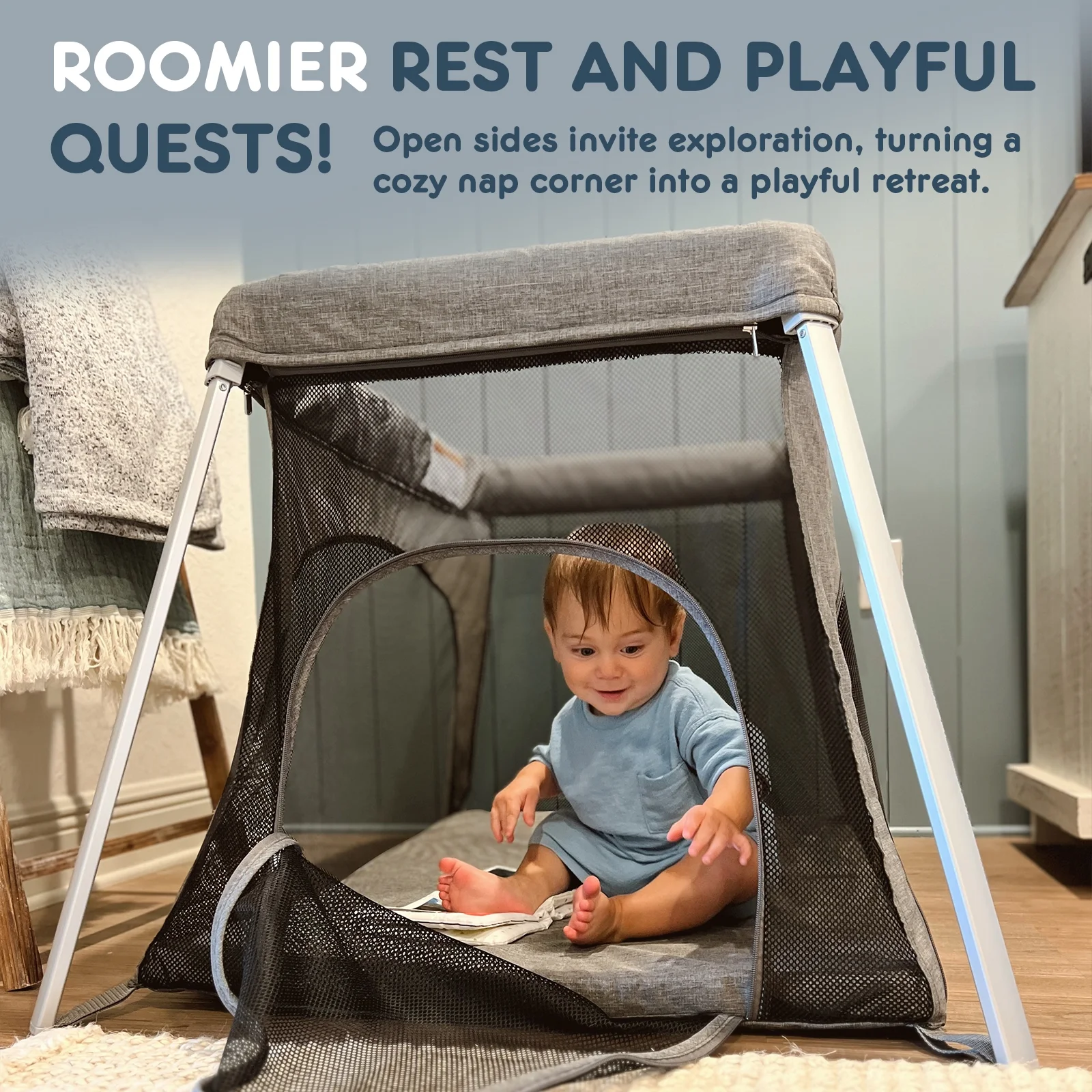 HARPPA Portable Travel Crib for Baby, Foldable Travel Playard with Mattress, Lightweight, Black - Womvr